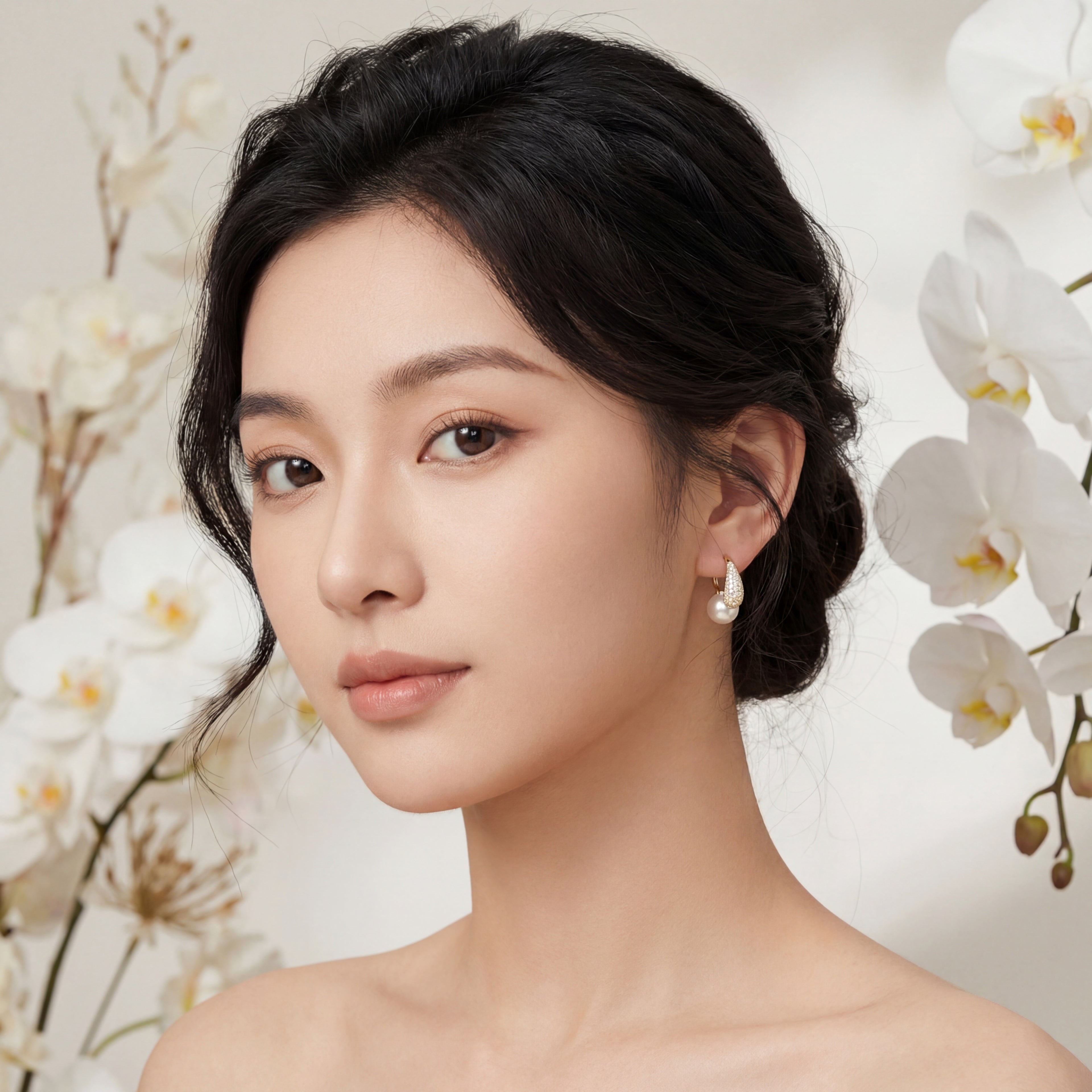 Korean Celestial Dewdrop Pearl Chandelier Earrings : YUFSER362