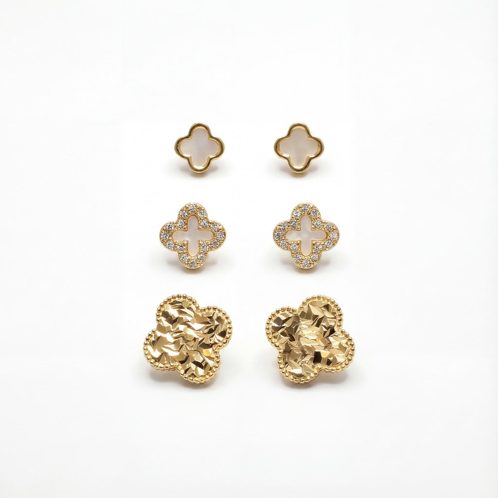 Korean Midnight Clover & Textured Earring Set : YUFSER025-YG