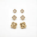 Korean Midnight Clover & Textured Earring Set : YUFSER025-YG