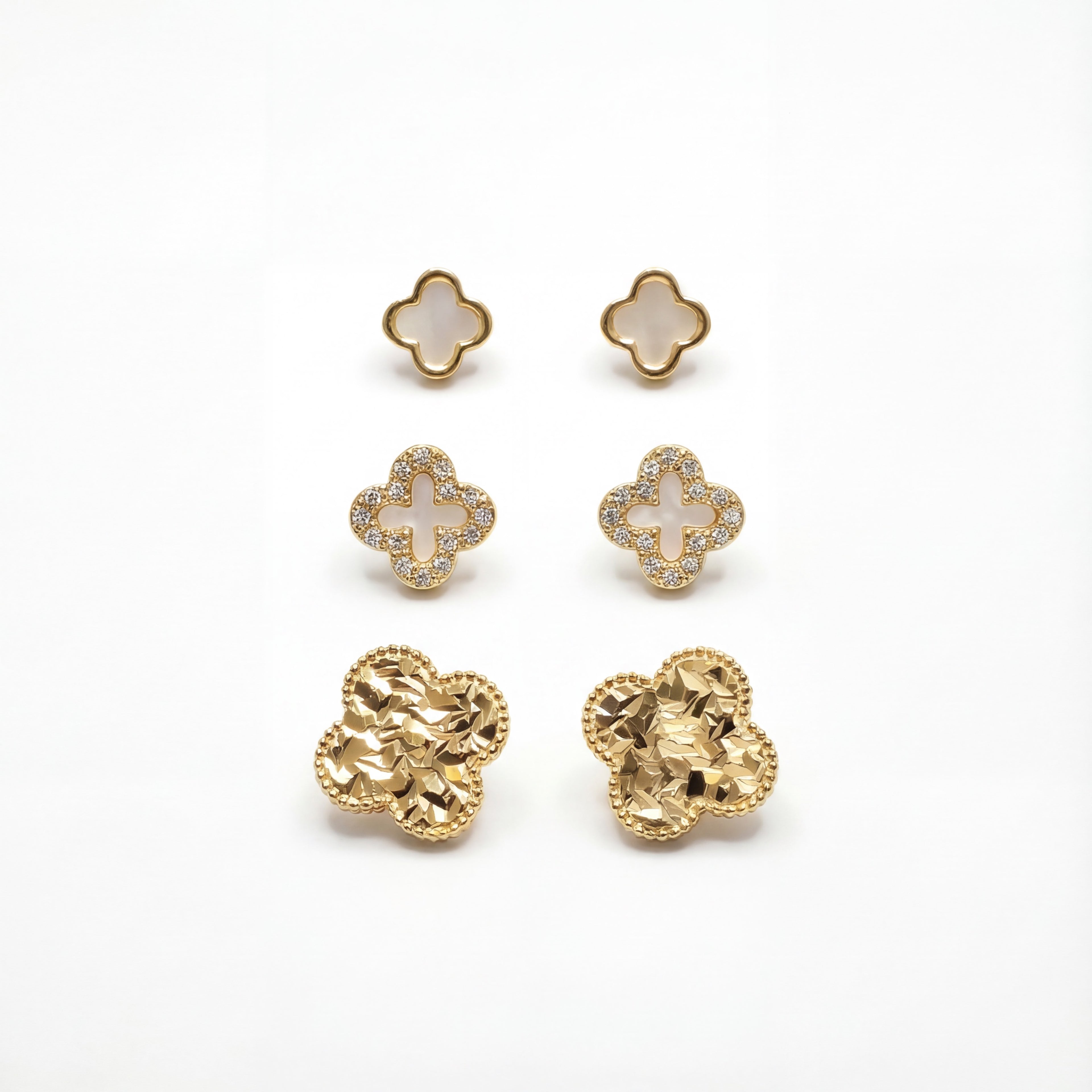 Korean Midnight Clover & Textured Earring Set : YUFSER025-YG