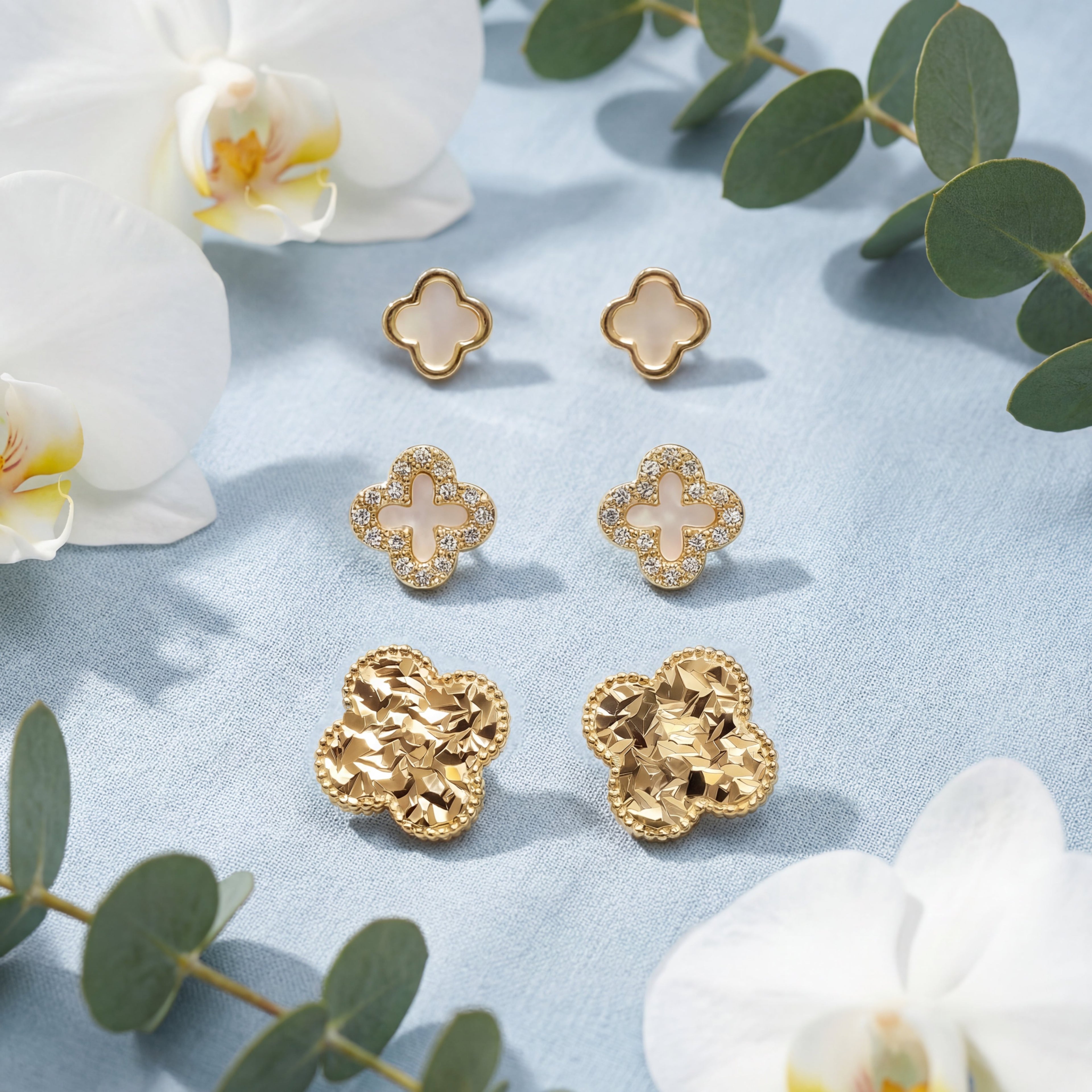 Korean Midnight Clover & Textured Earring Set : YUFSER025-YG