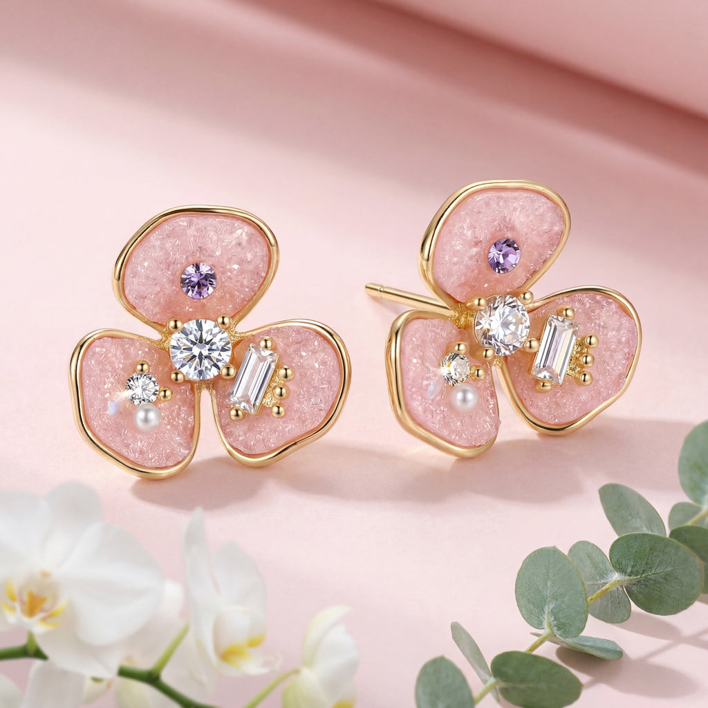 Korean Enchanted Blush Bloom Studs : YUFSER367