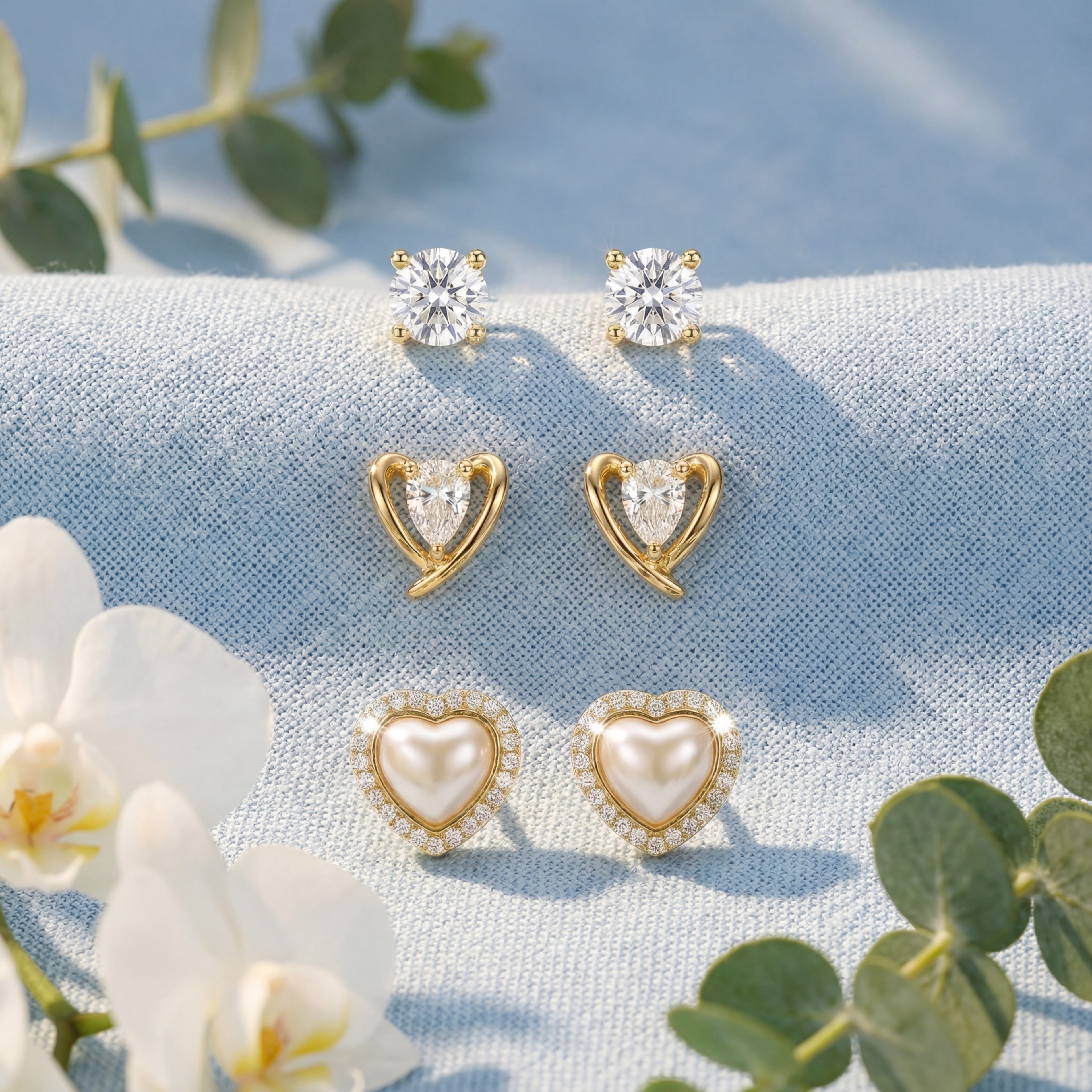 Korean Graceful Heart & Brilliance Earring Trio : YUFSER024-YG