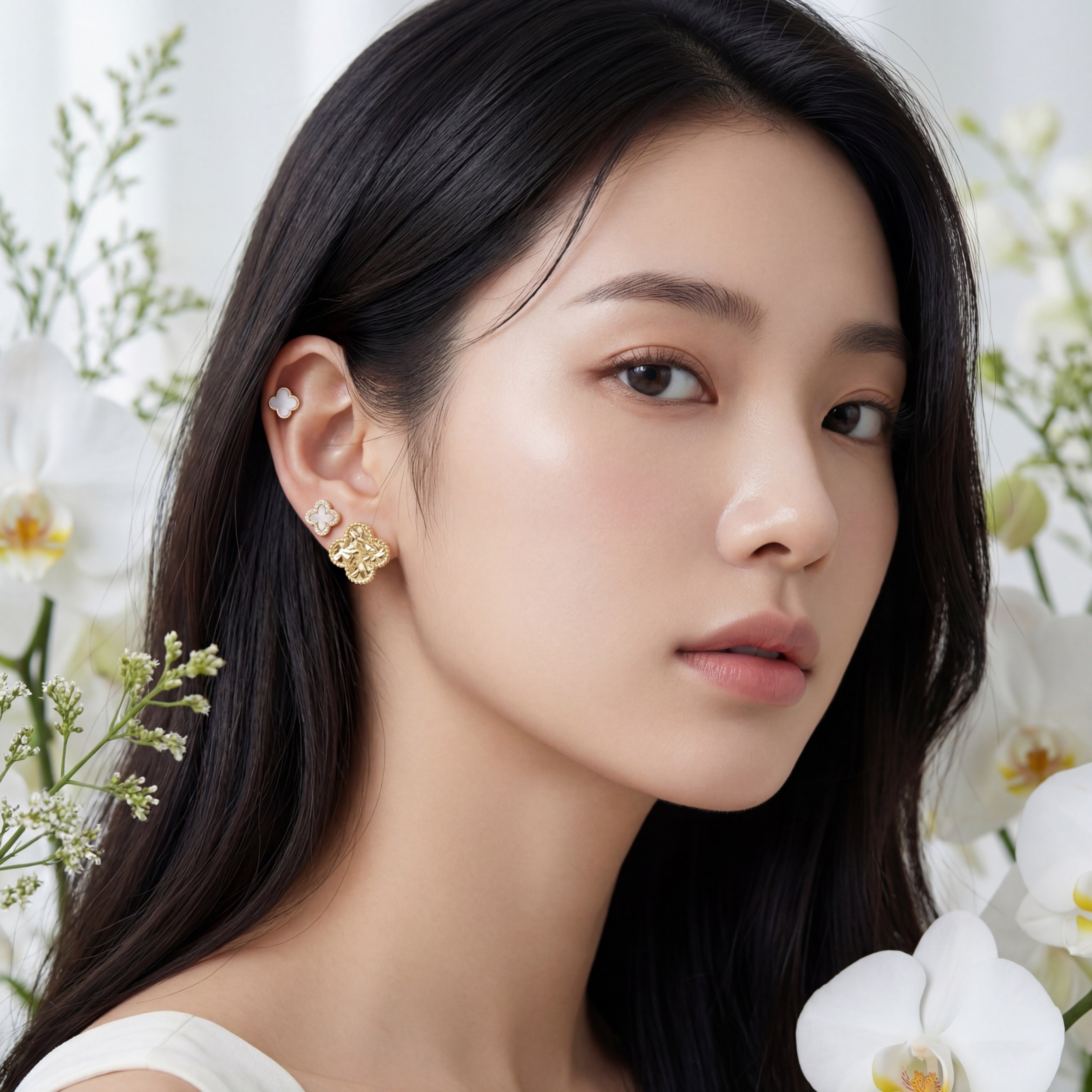 Korean Midnight Clover & Textured Earring Set : YUFSER025-YG