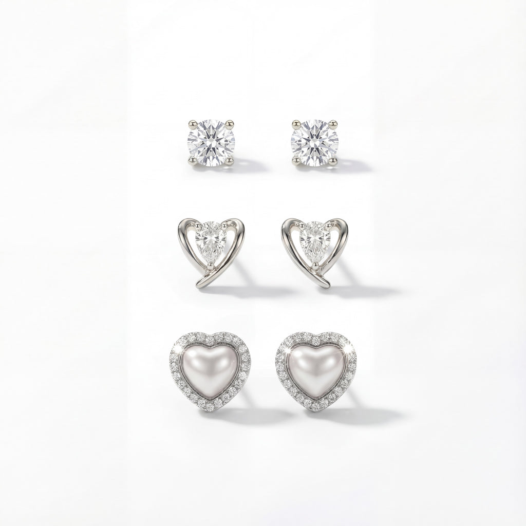 Korean Graceful Heart & Brilliance Earring Trio : YUFSER024-SL
