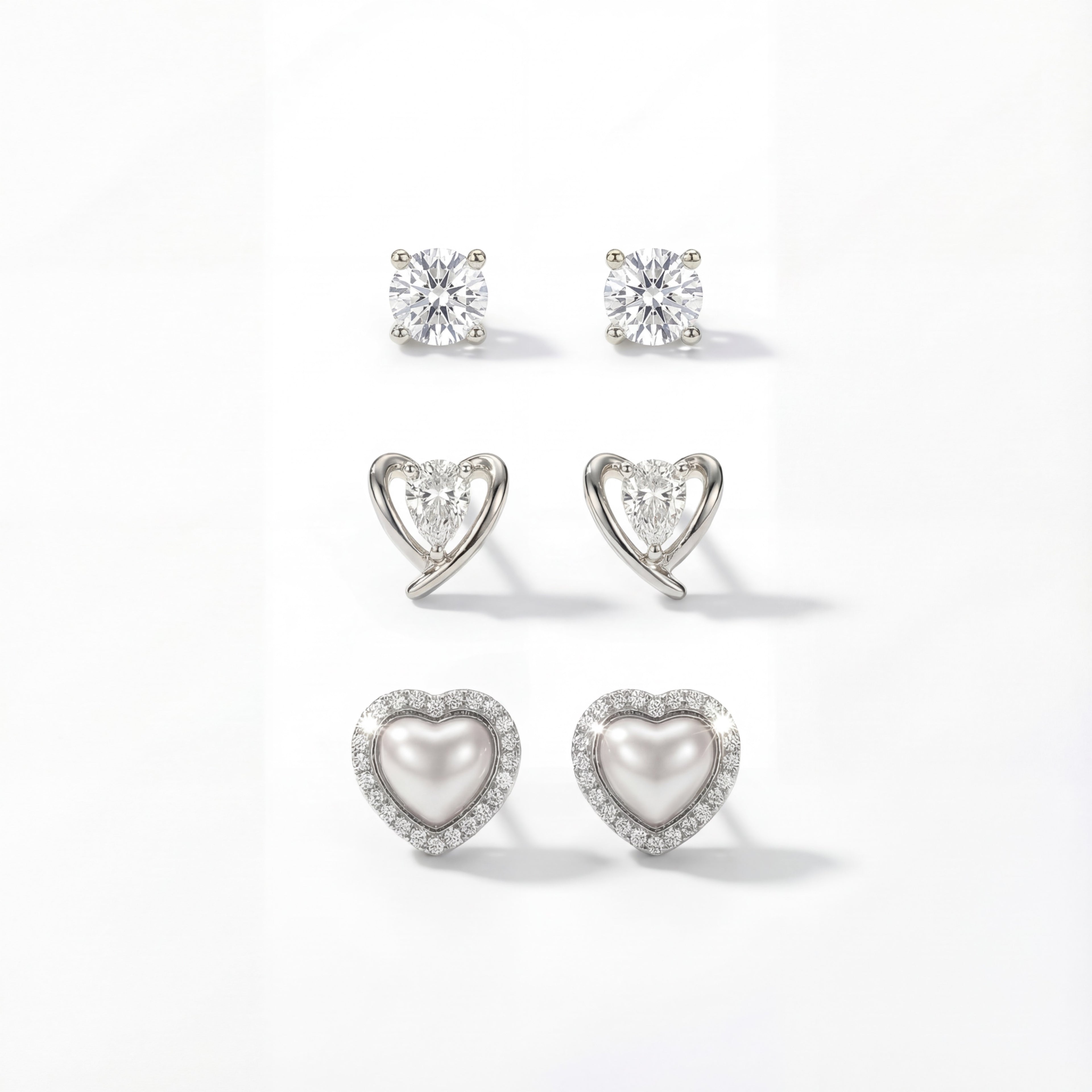 Korean Graceful Heart & Brilliance Earring Trio : YUFSER024-SL