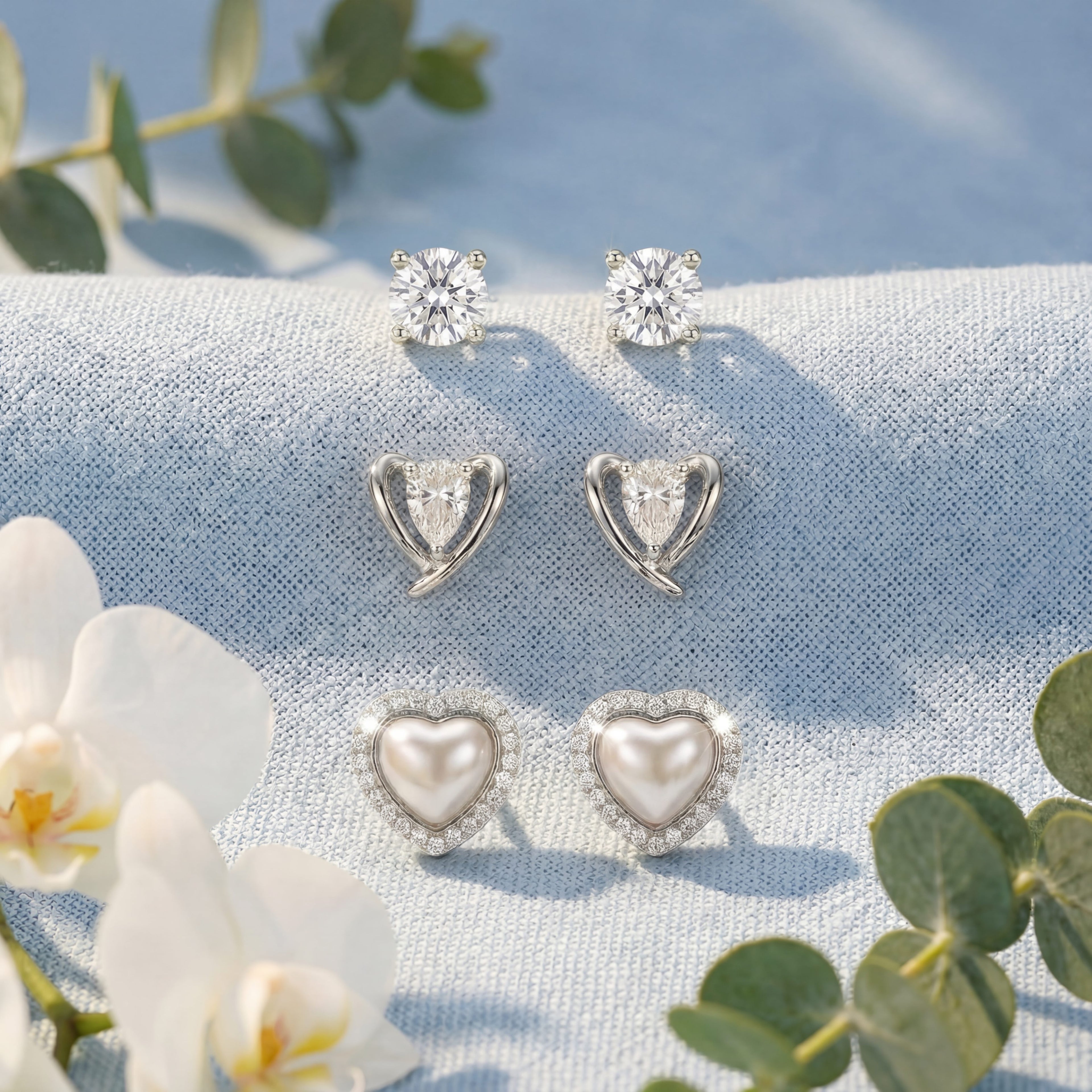 Korean Graceful Heart & Brilliance Earring Trio : YUFSER024-SL
