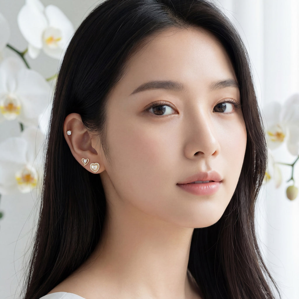 Korean Graceful Heart & Brilliance Earring Trio : YUFSER024-YG