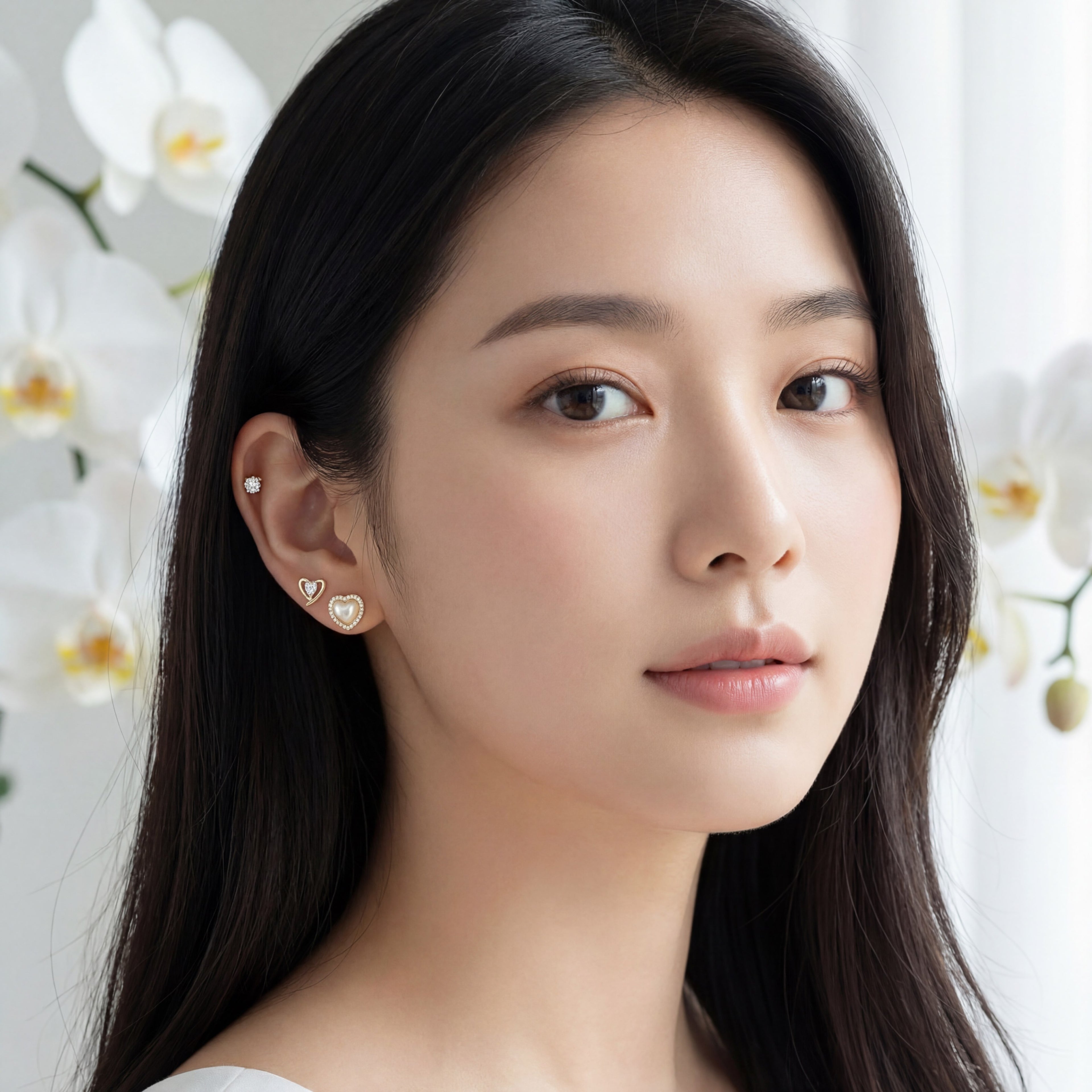 Korean Graceful Heart & Brilliance Earring Trio : YUFSER024-YG