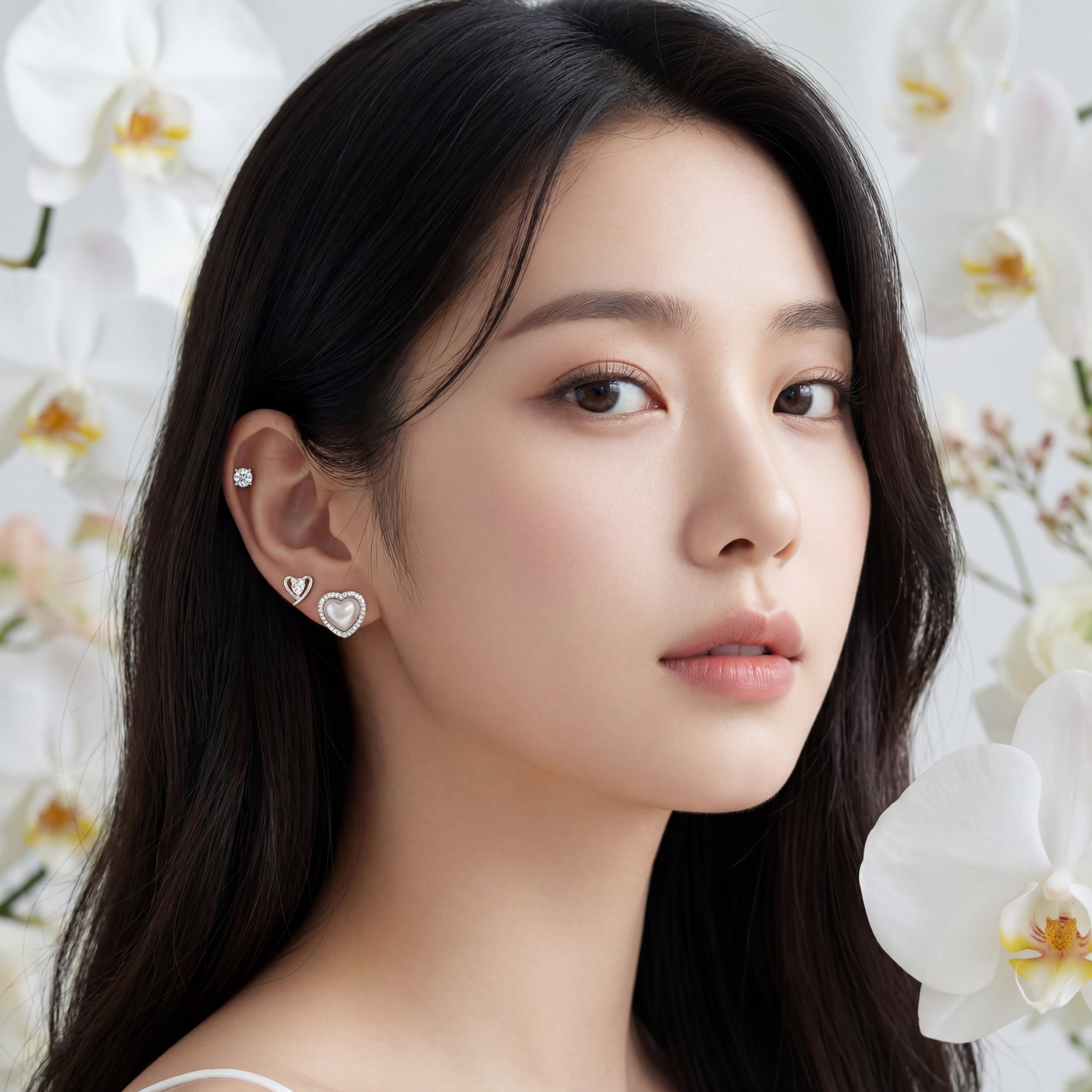 Korean Graceful Heart & Brilliance Earring Trio : YUFSER024-SL