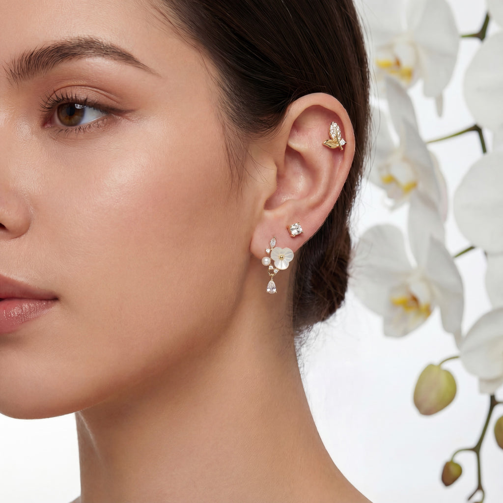 Korean Garden Radiance Trio Earring Set : YUFSER023-YG