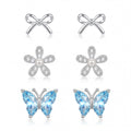 Korean Azure Meadow & Pavé Earring Trio : YUFSER028-SB