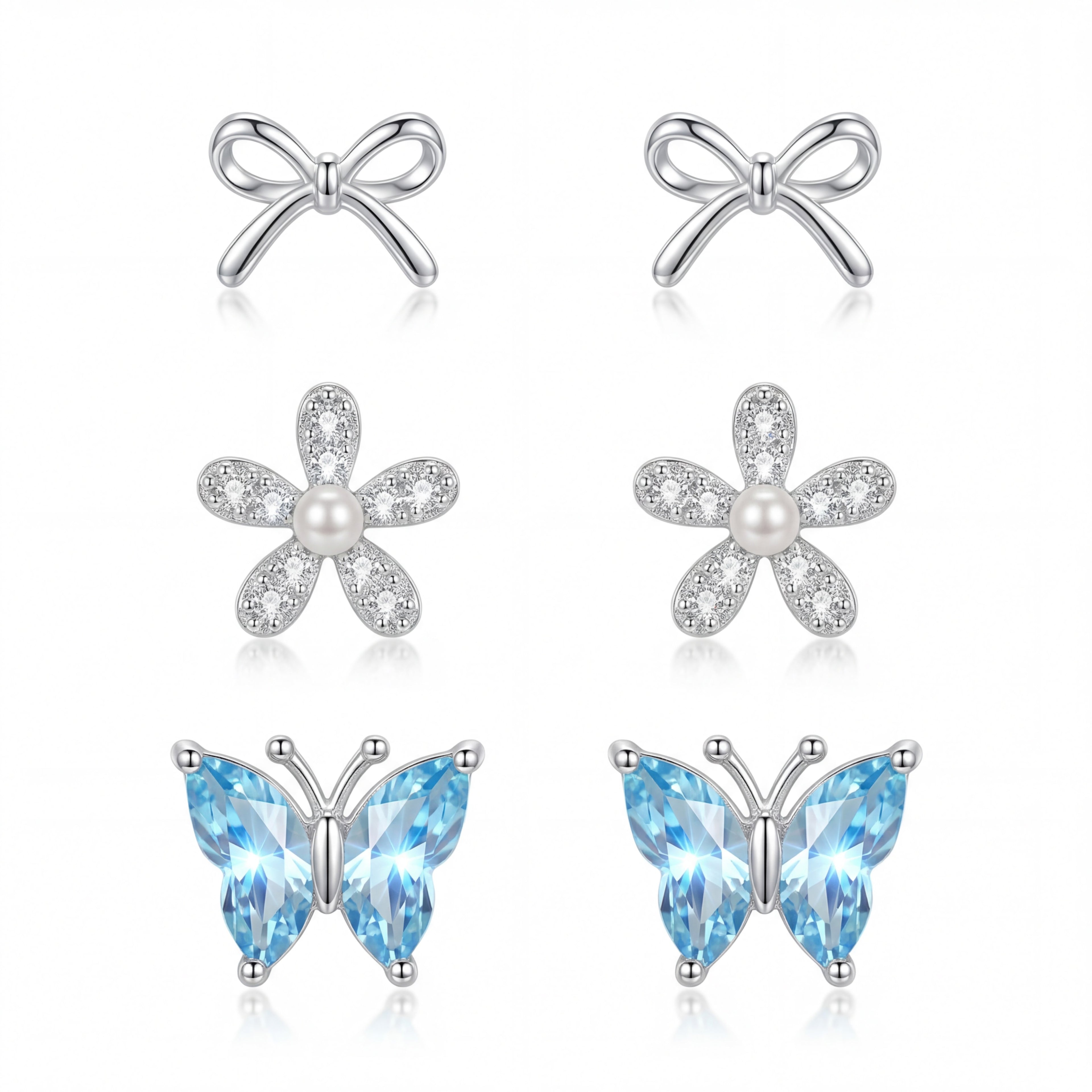 Korean Azure Meadow & Pavé Earring Trio : YUFSER028-SB