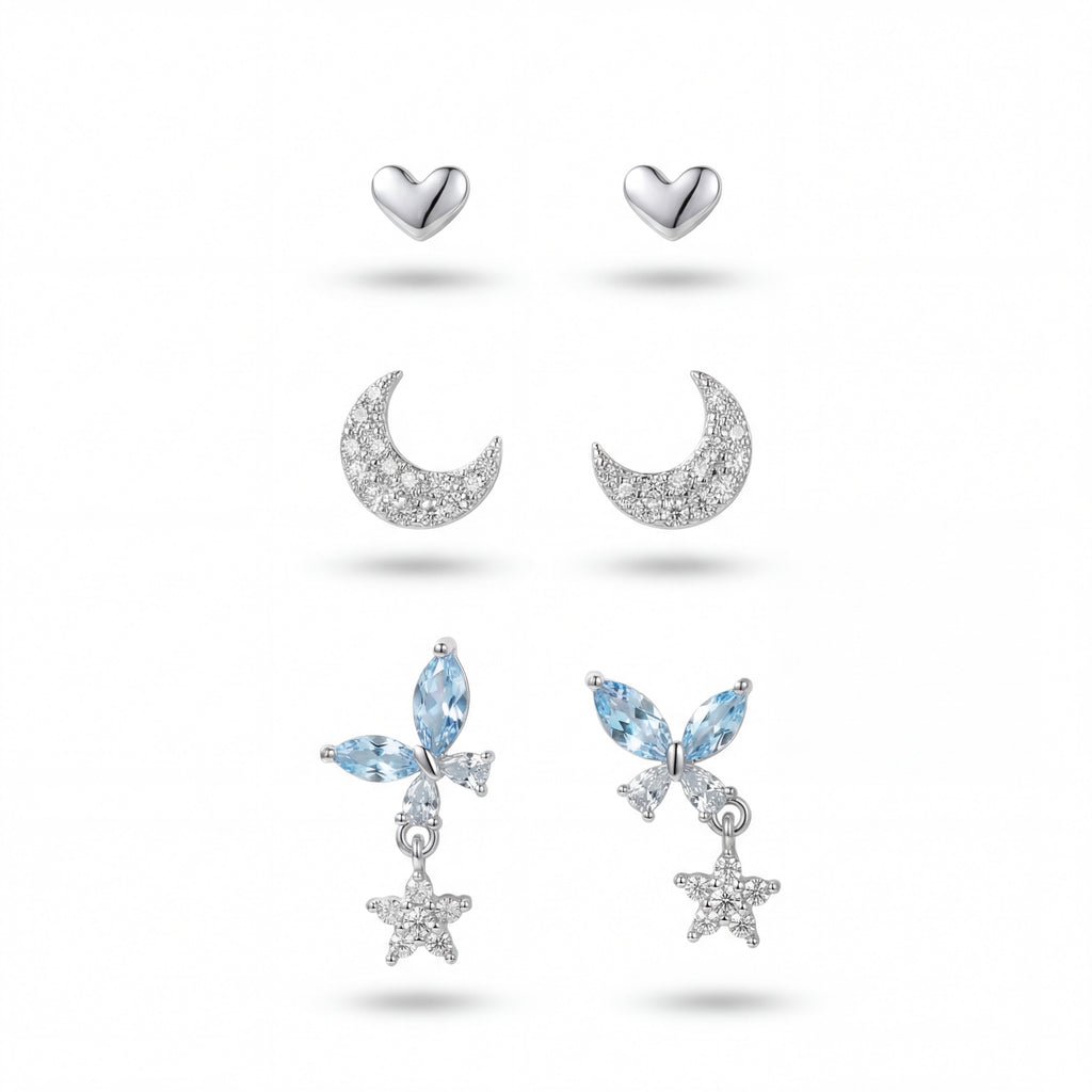 Korean Midnight Sky & Crystal Butterfly Earring Trio : YUFSER029-SB