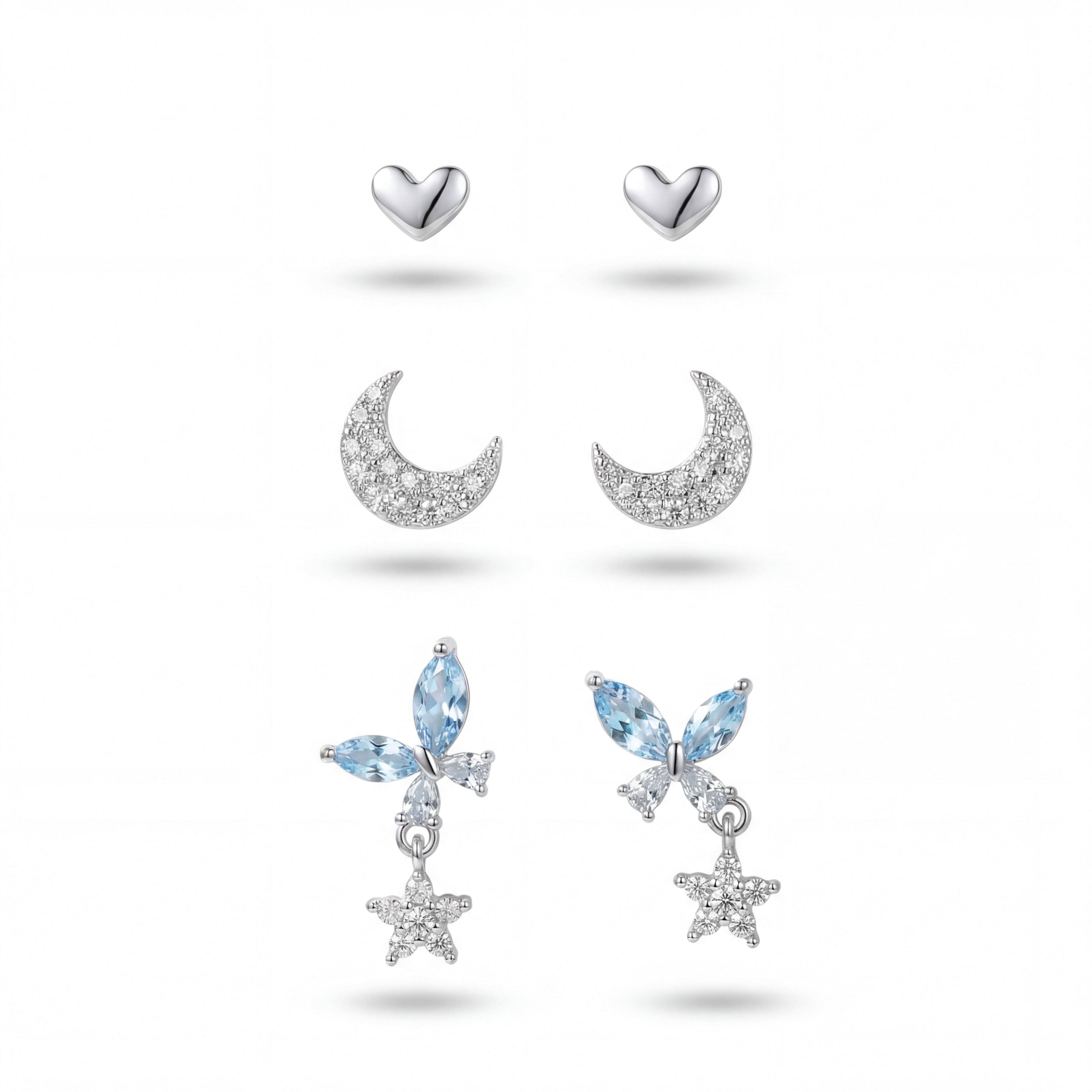 Korean Midnight Sky & Crystal Butterfly Earring Trio : YUFSER029-SB