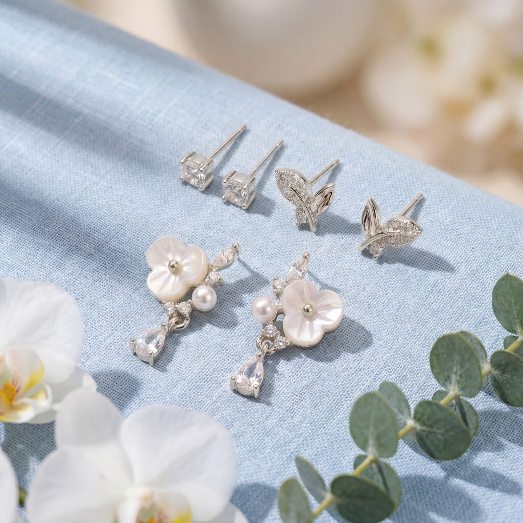 Korean Garden Radiance Trio Earring Set : YUFSER023-SL