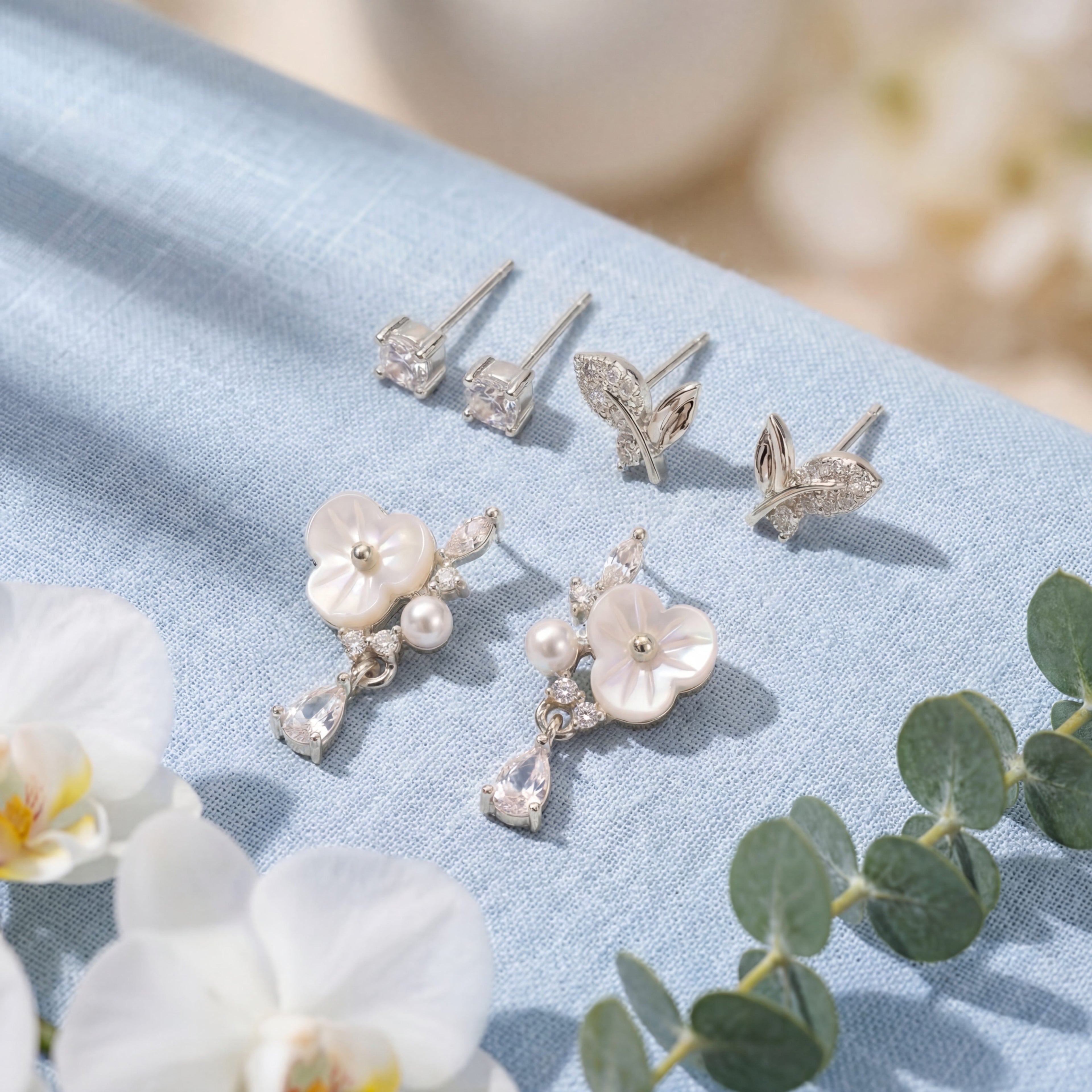 Korean Garden Radiance Trio Earring Set : YUFSER023-SL