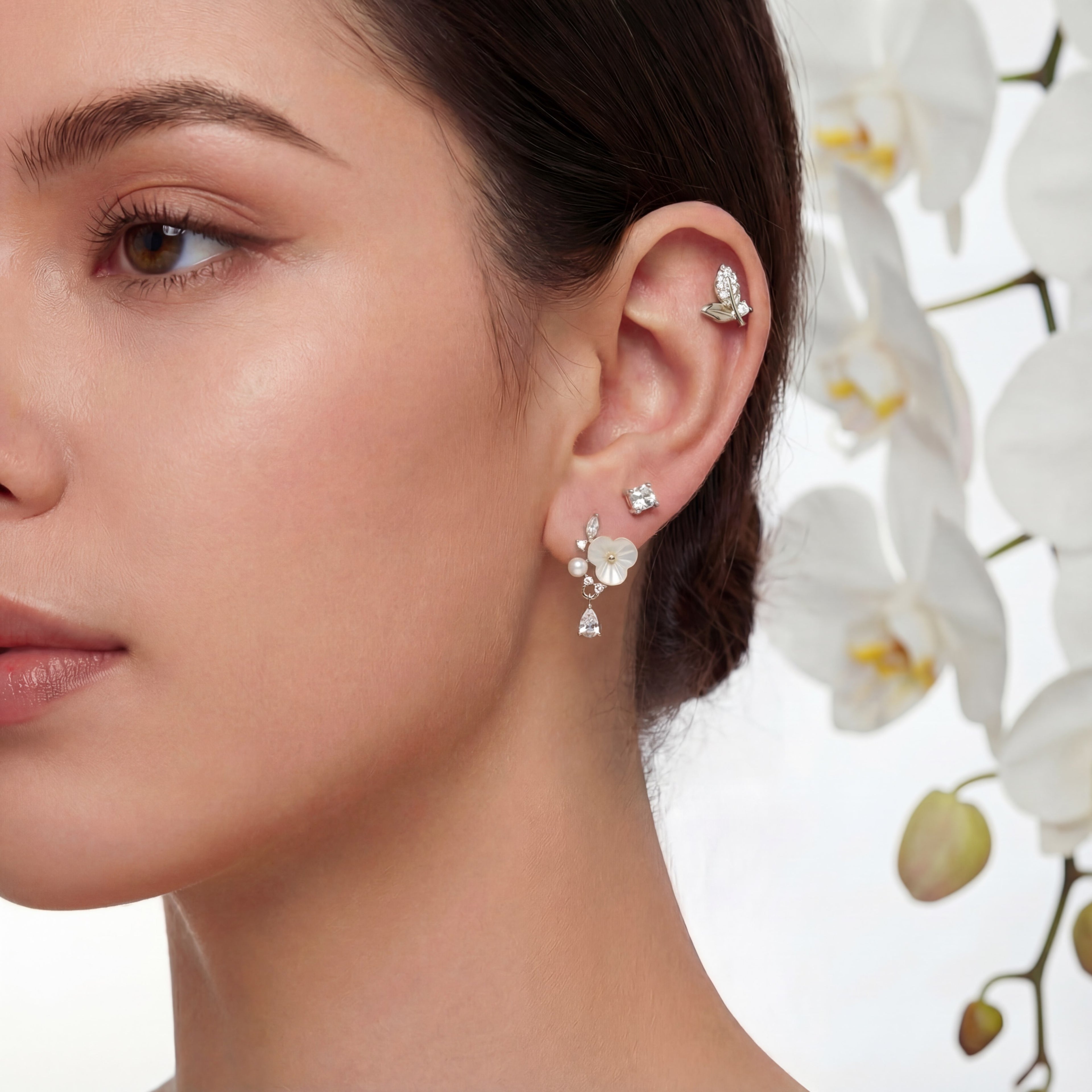 Korean Garden Radiance Trio Earring Set : YUFSER023-SL