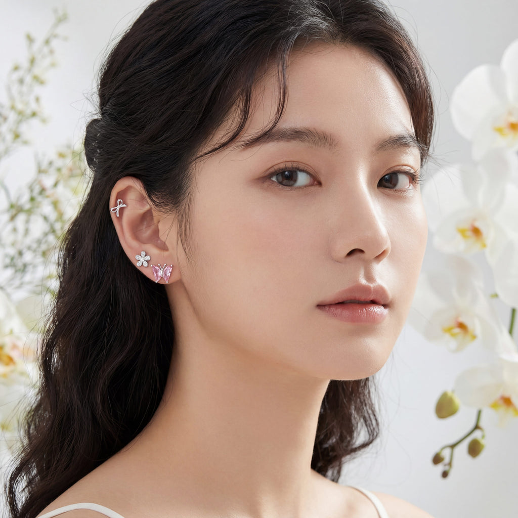 Korean Azure Meadow & Pavé Earring Trio : YUFSER028-SP