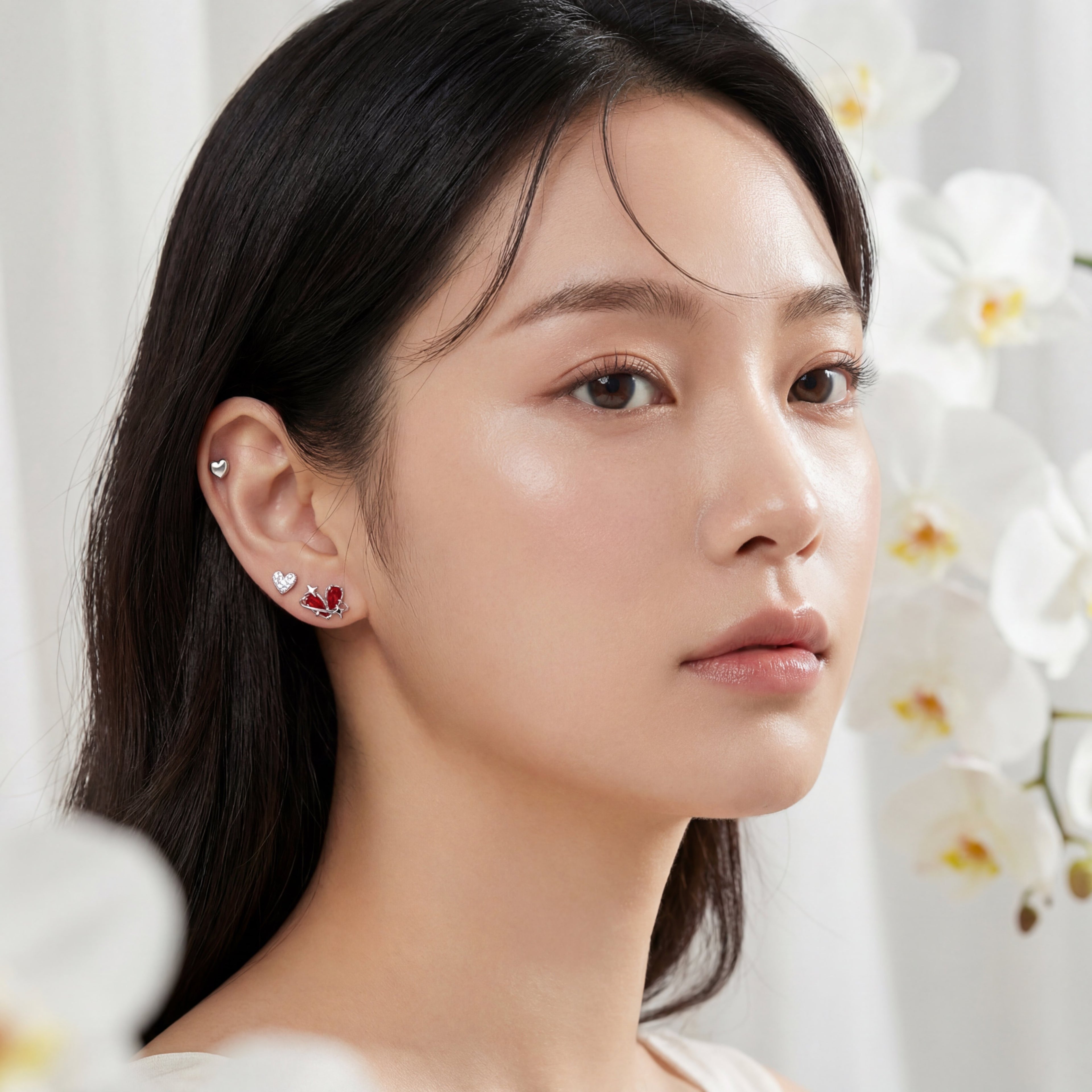 Korean Midnight Galaxy & Pavé Heart Earring Set. : YUFSER026-SR