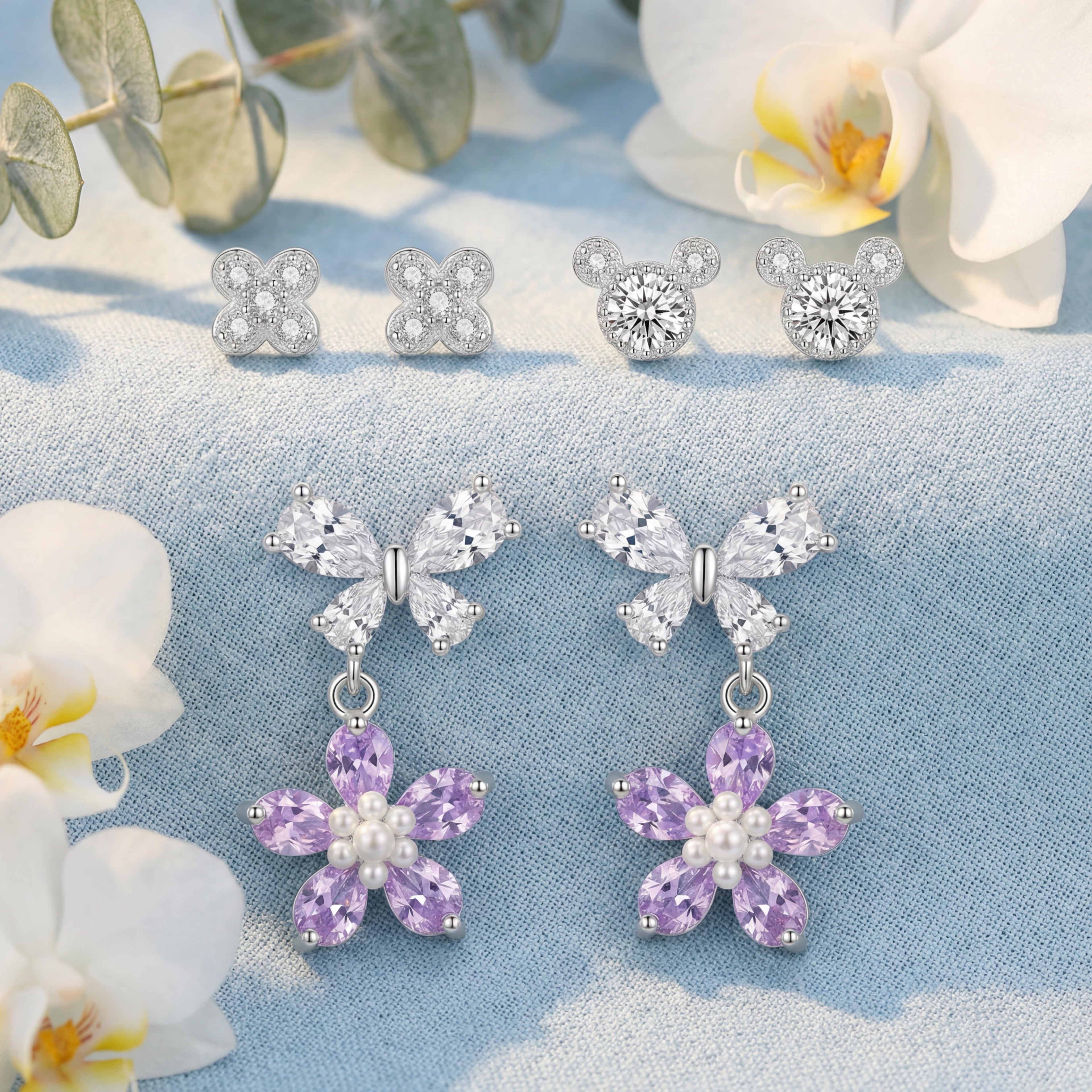 Korean Blossom & Butterfly Pastel Earring Set : YUFSER027-SPR