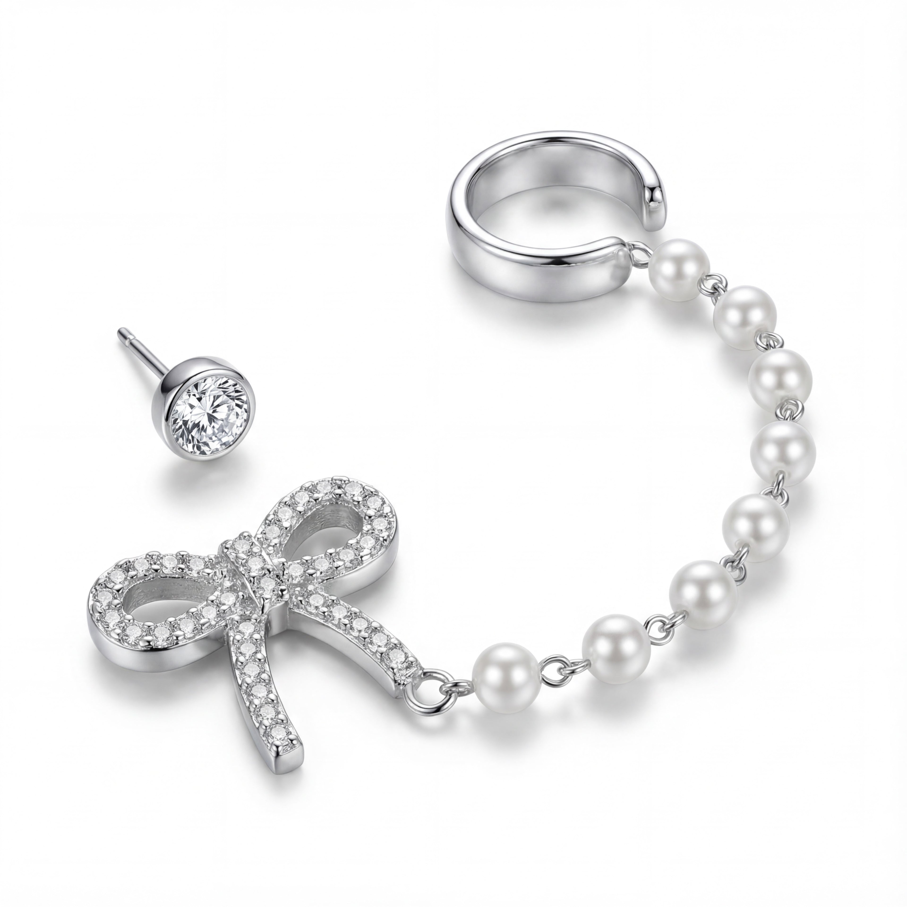 Korean Coquette Bow & Drop Pearl Ear Wrap : YUFSER372