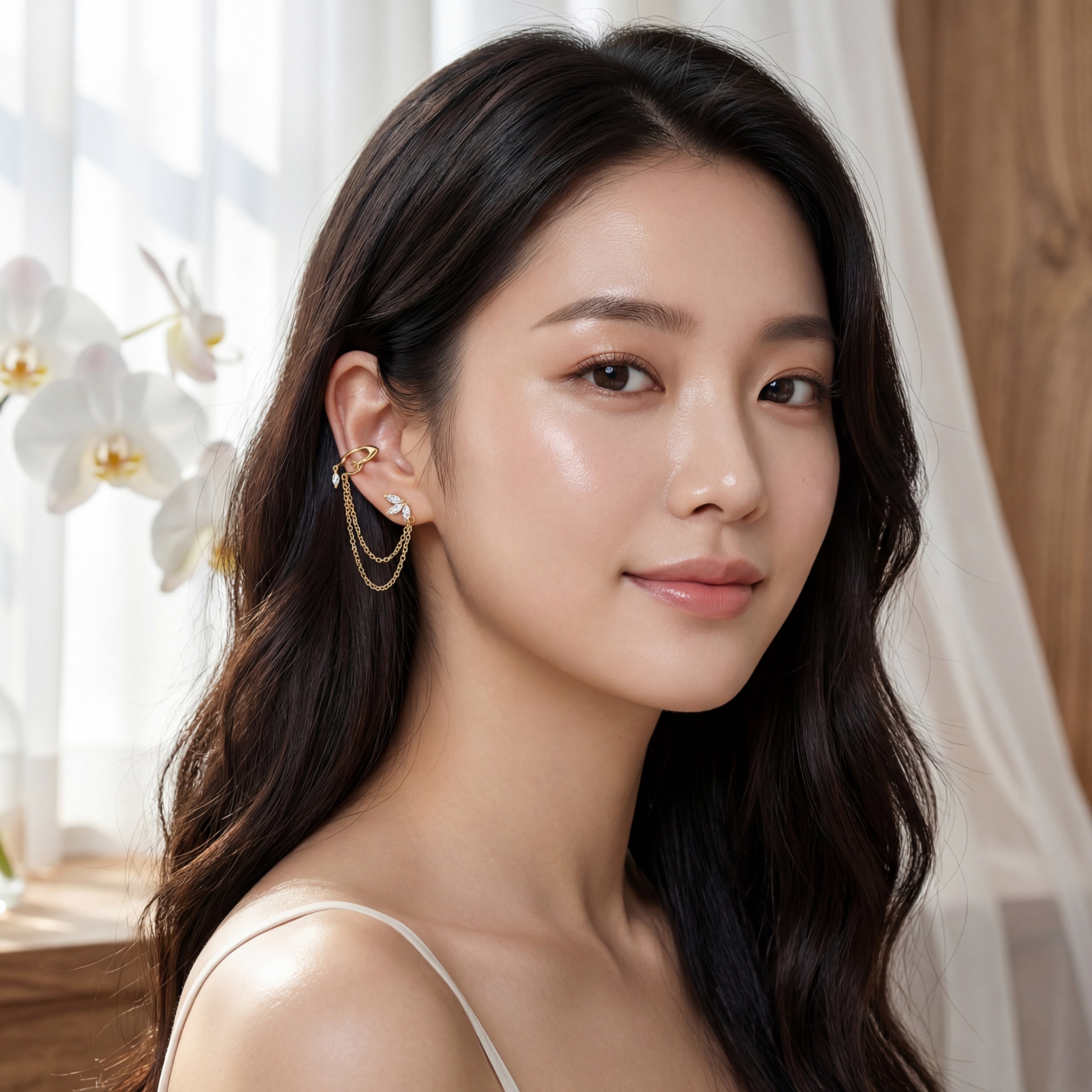 Korean Marquise Leaf & Chain Climber : YUFSER380