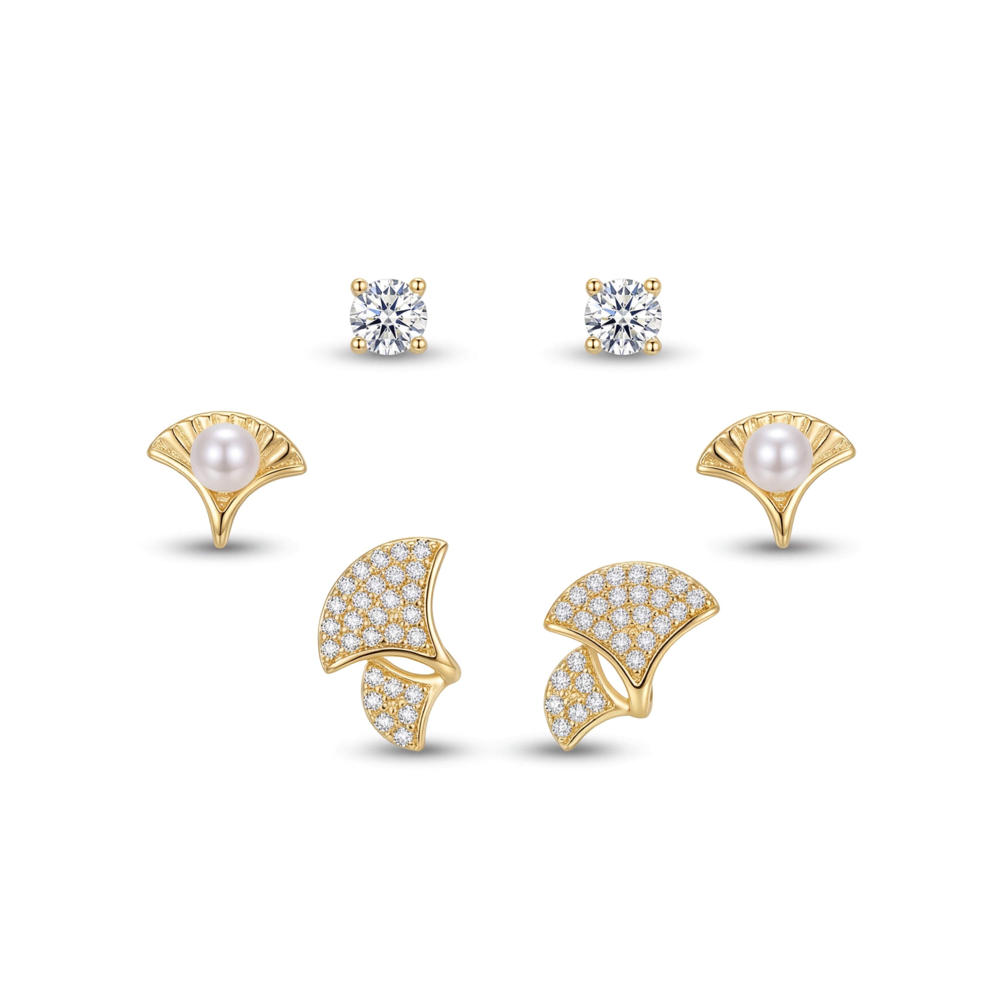 Korean Ginko Leaf Pearl Stud Set : YUFSER387