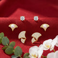 Korean Ginko Leaf Pearl Stud Set : YUFSER387