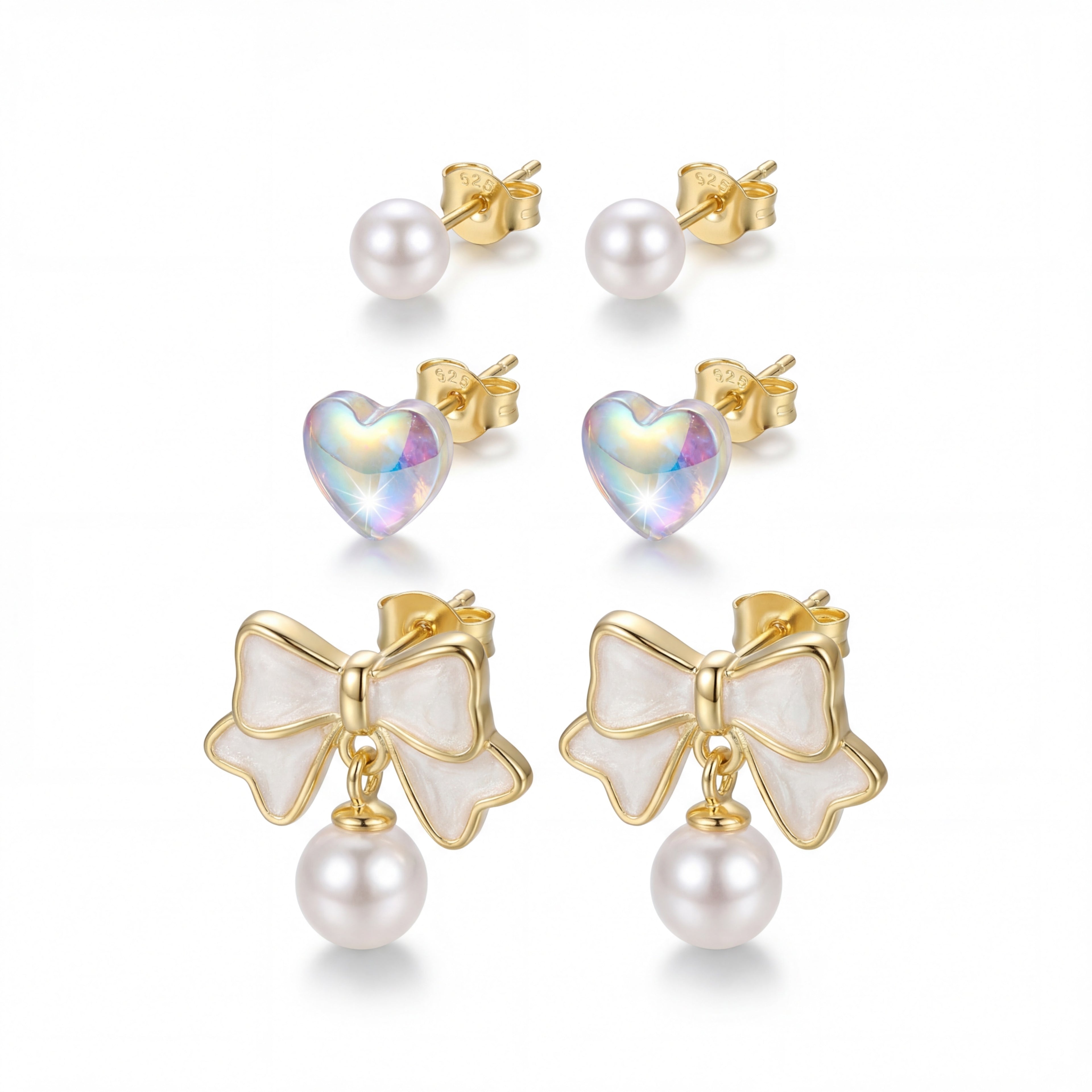 Korean Romantic Bow & Iridescent Heart Set : YUFSER389