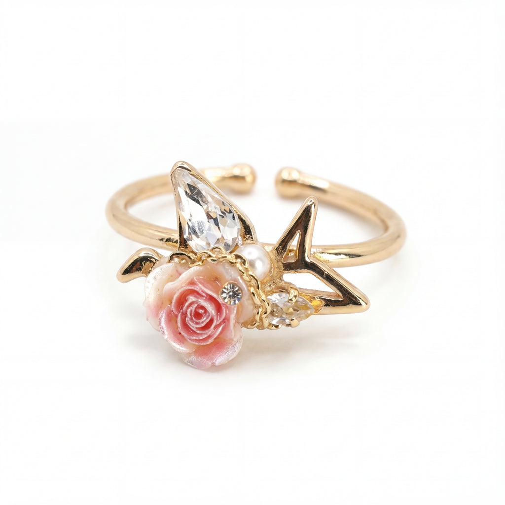 Korean Dainty Pave Bow Adjustable Open Ring