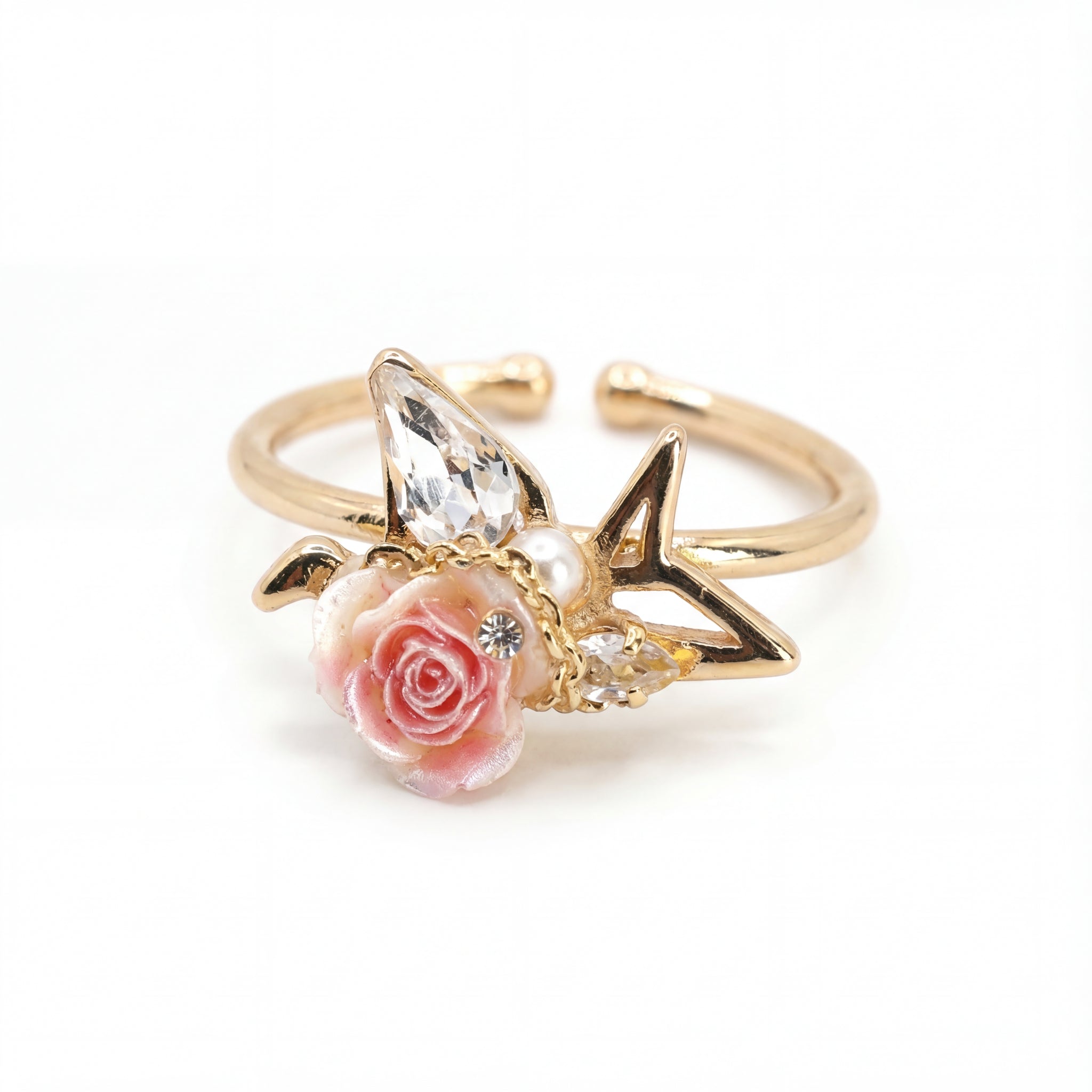 Korean Dainty Pave Bow Adjustable Open Ring