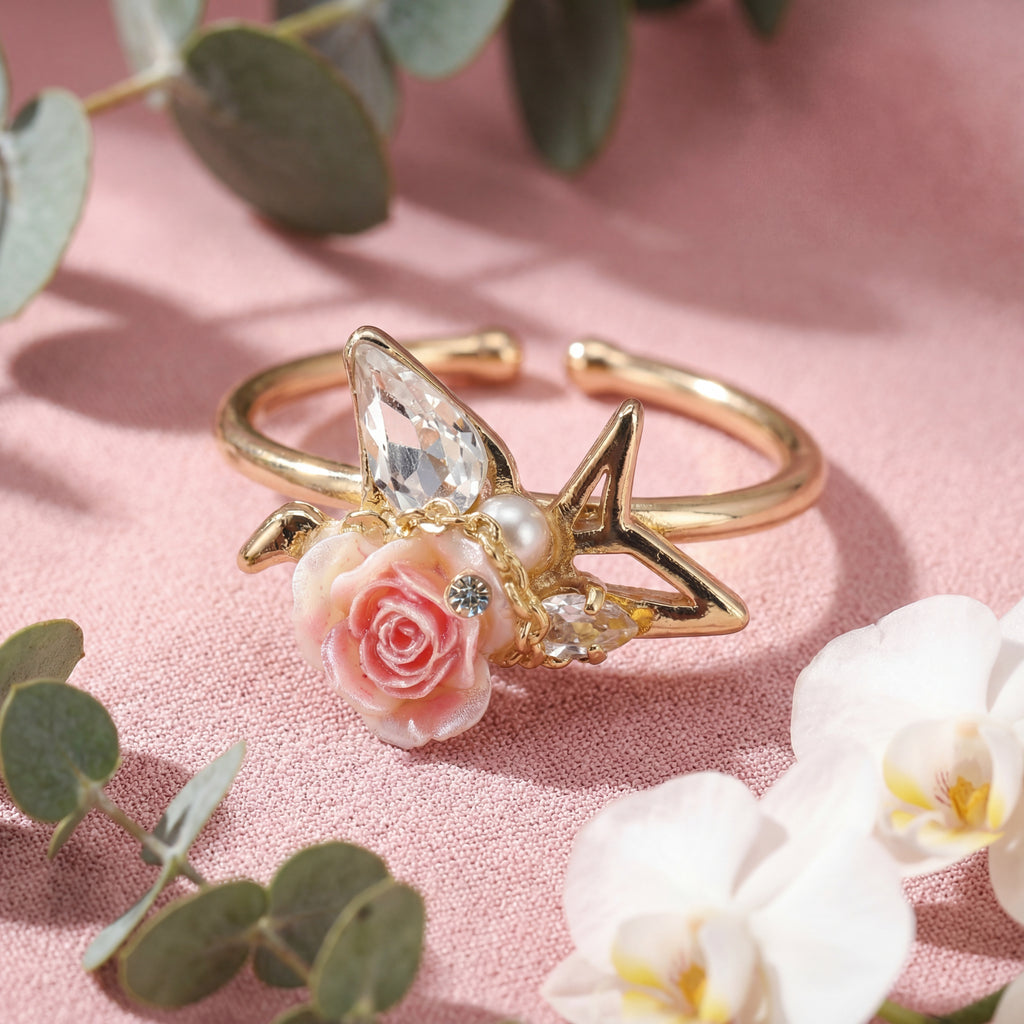 Korean Dainty Pave Bow Adjustable Open Ring