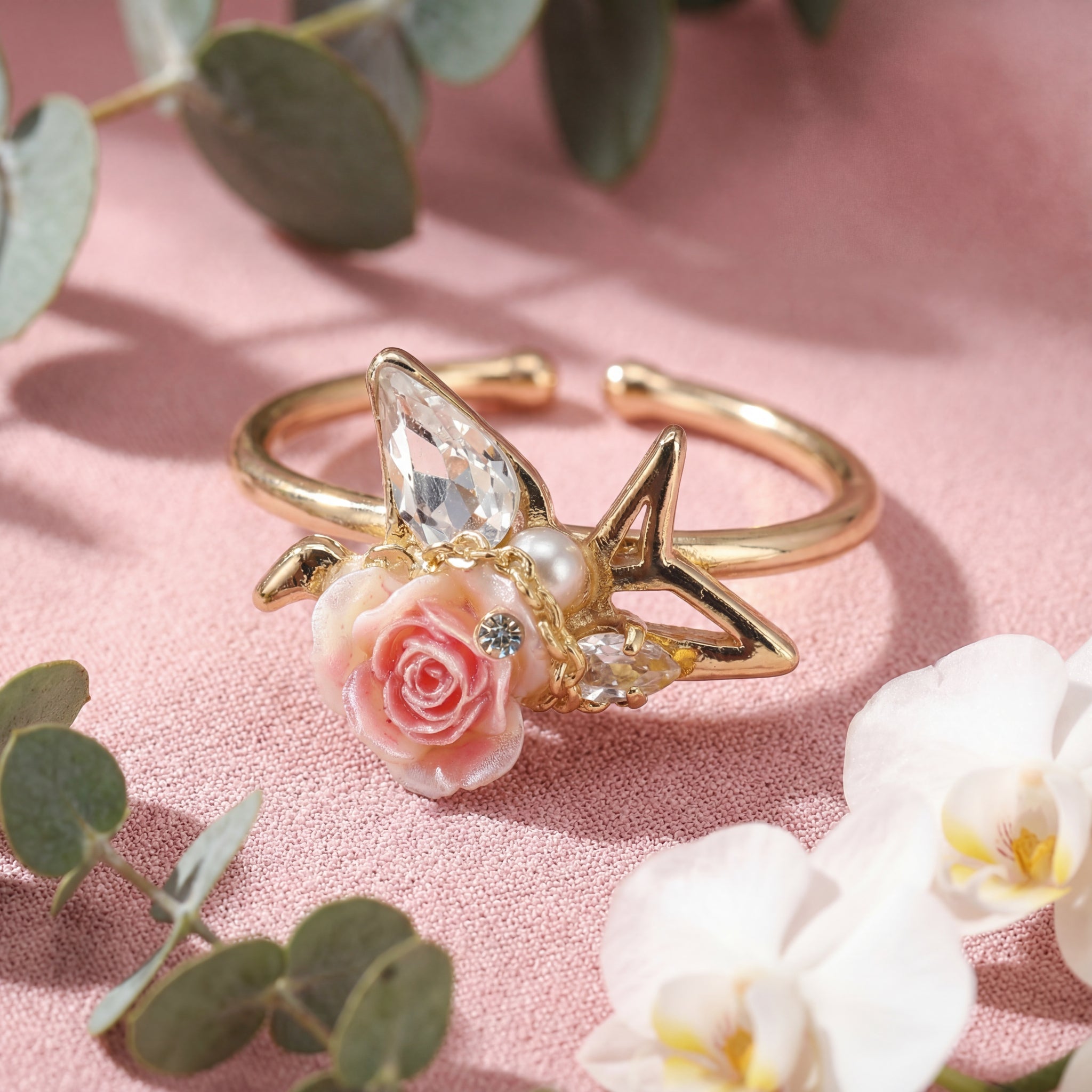 Korean Dainty Pave Bow Adjustable Open Ring