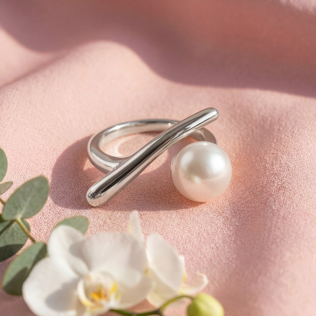 Korean Contemporary Pearl Bypass Ring