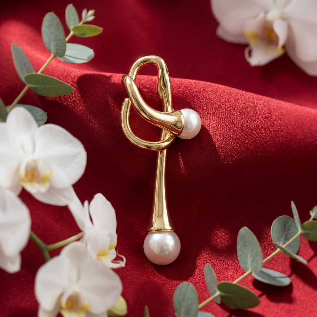 Korean Sculptural Gold Pearl Drop Left Ear Cuff
