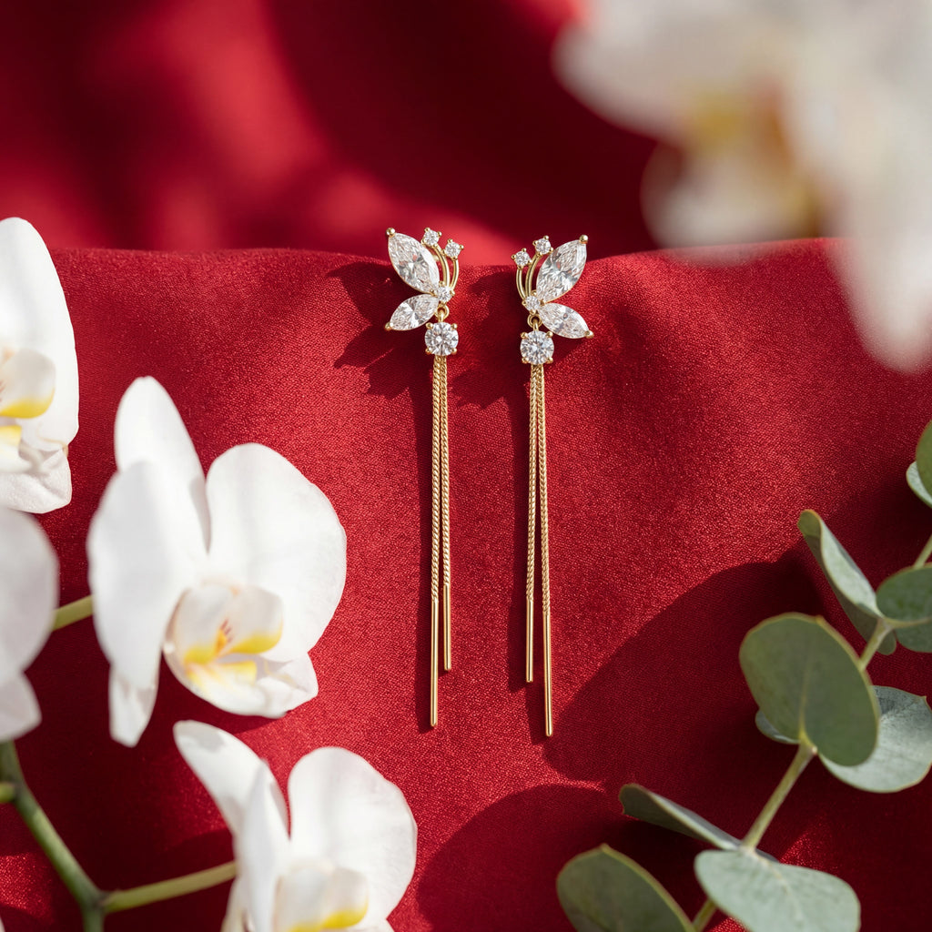 Korean Shimmering Wing Long Drop Earrings