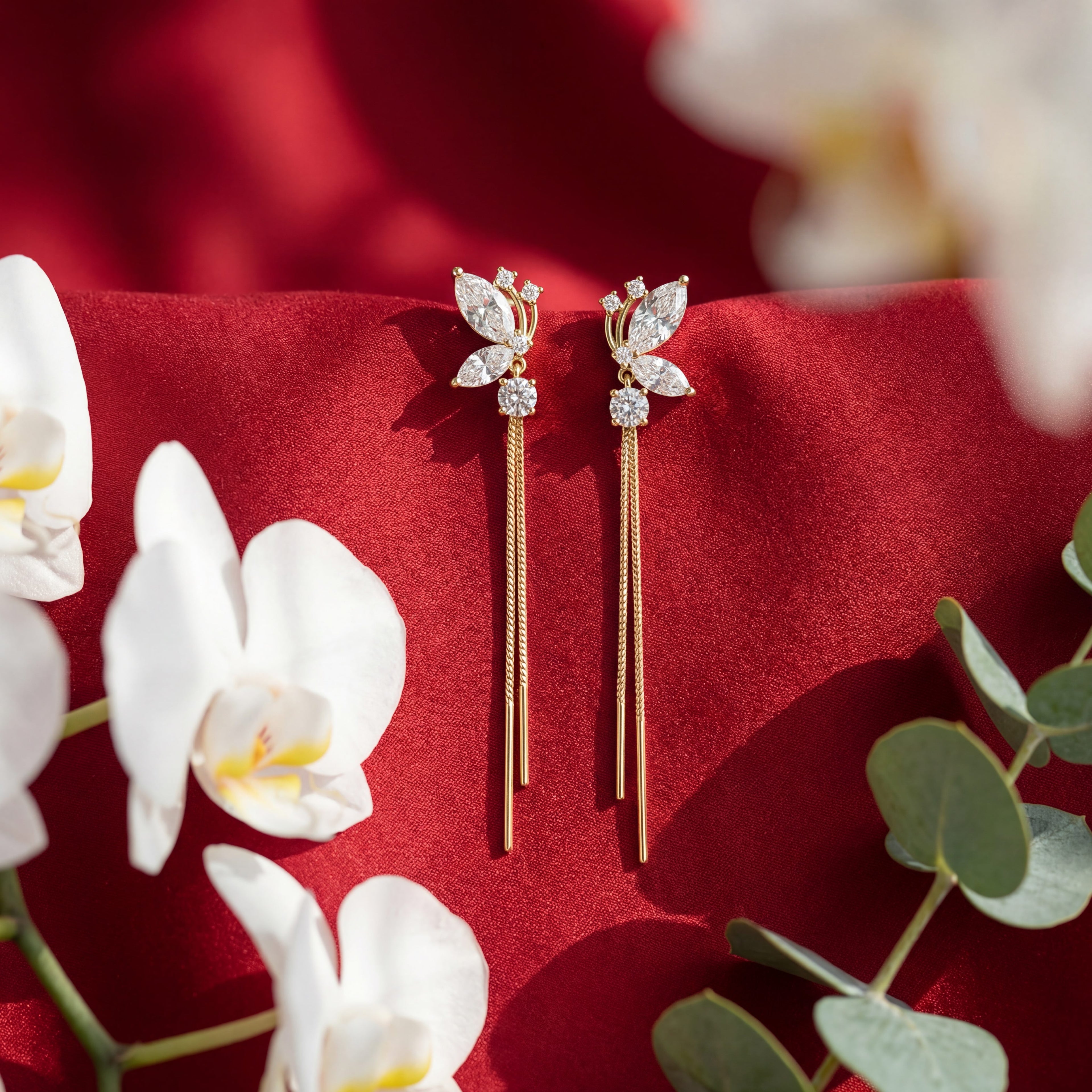 Korean Shimmering Wing Long Drop Earrings