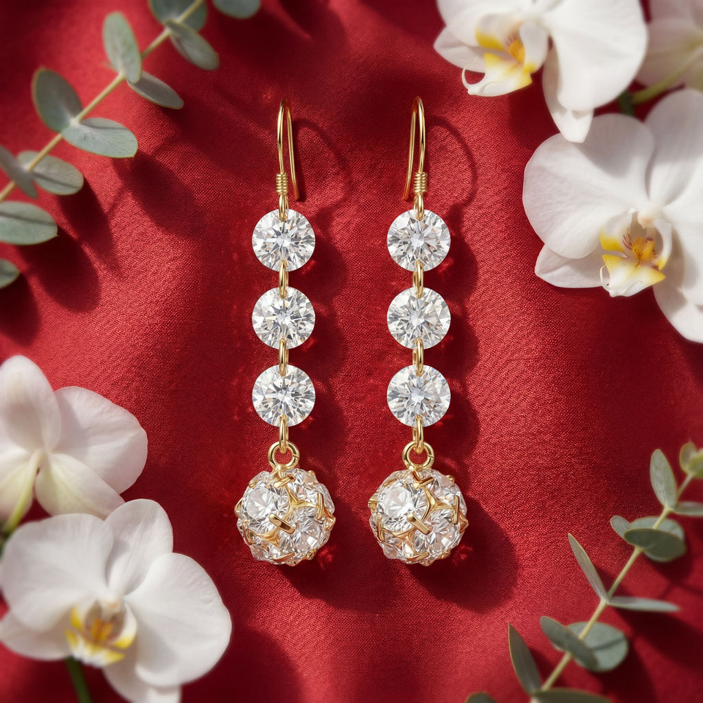 Korean Lumière Tiered Gold Drop Earrings : YUFSER401