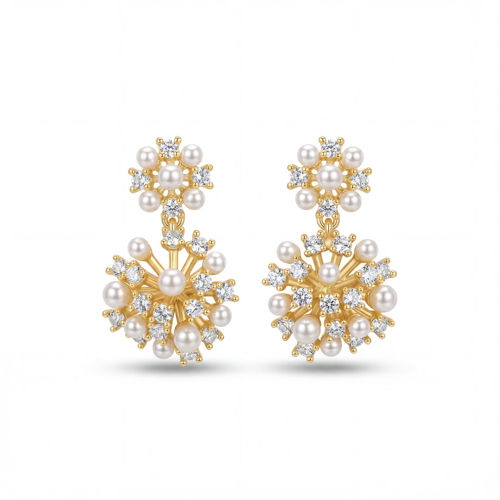 Korean Starburst Pearl & Zirconia Drop Earrings