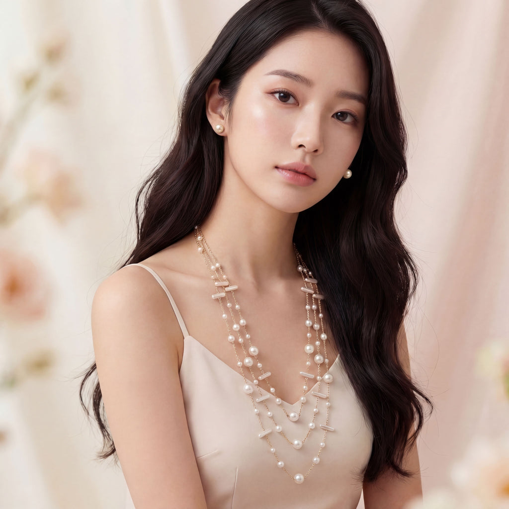 Korean Golden Layered Multi-Shape Pearl Jewelry Set