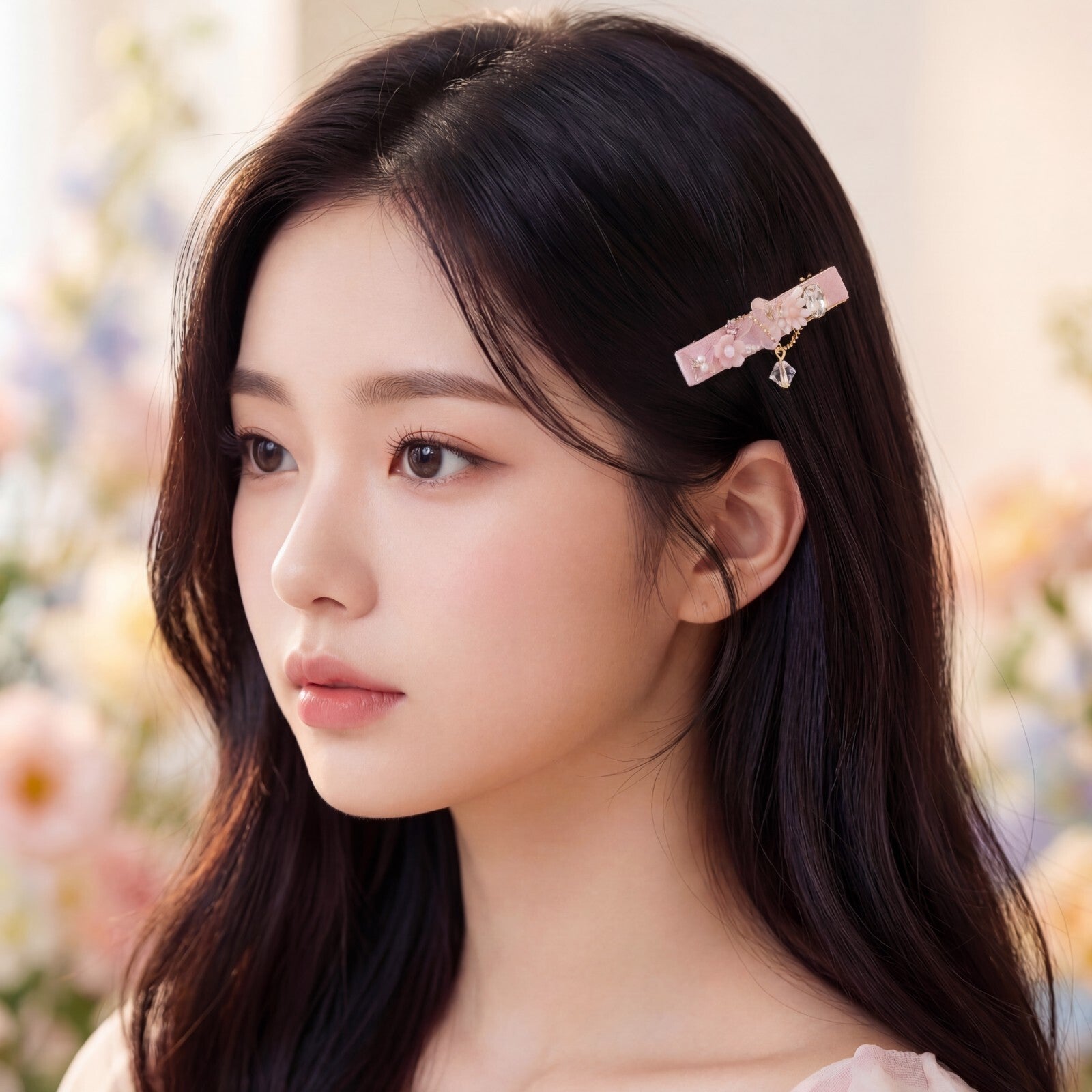 Korean Blossom & Butterfly Ribbon-Wrapped Alligator Clip