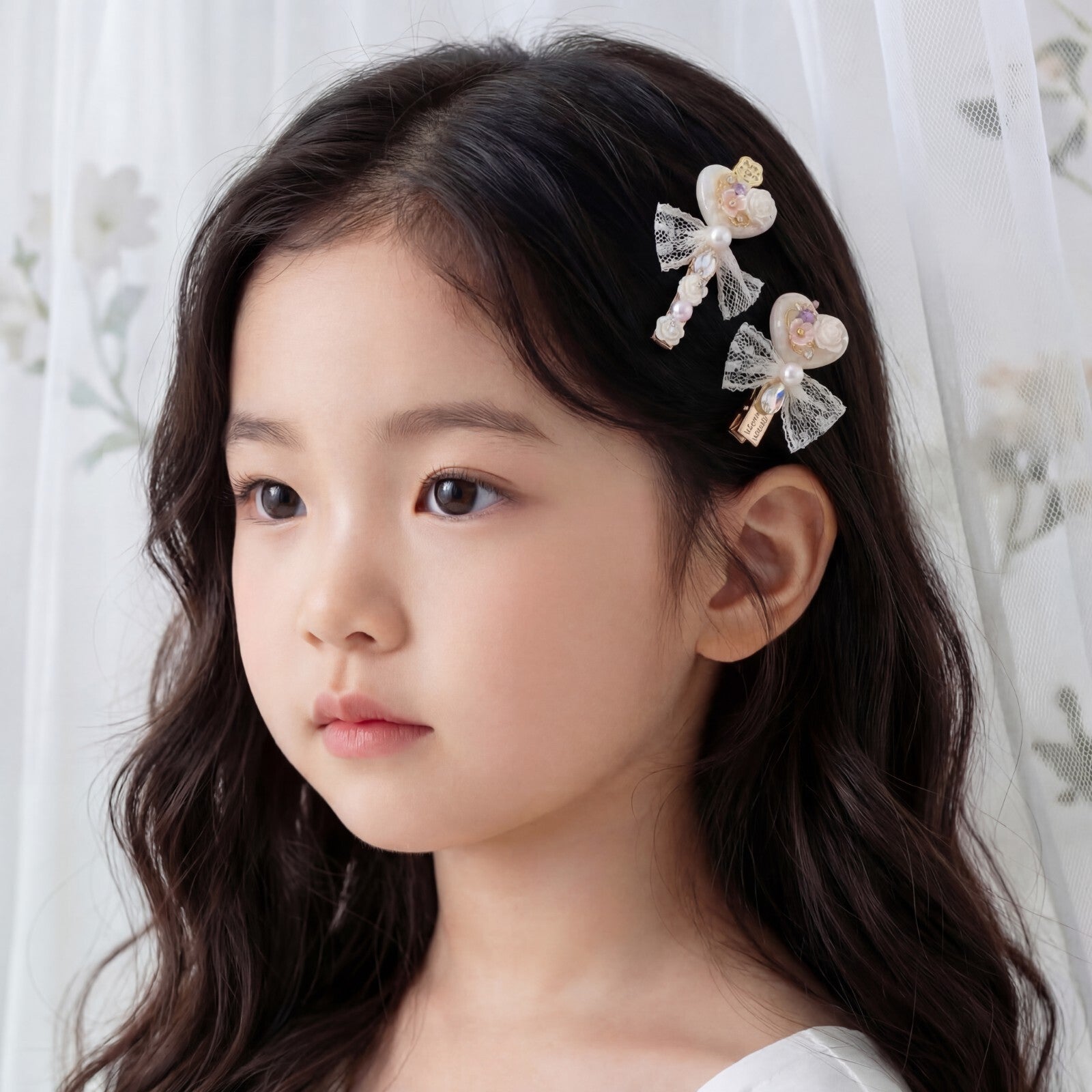 Korean Ethereal Pearl & Lace Blossom Clip Duo