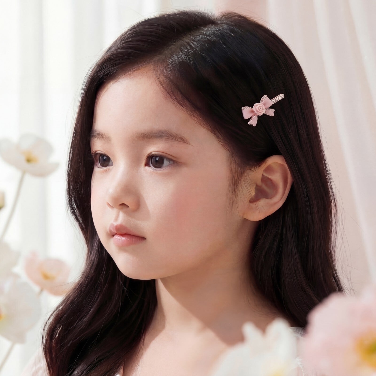 Korean Blush Rose & Crystal Bow Decorative Bobby Pin