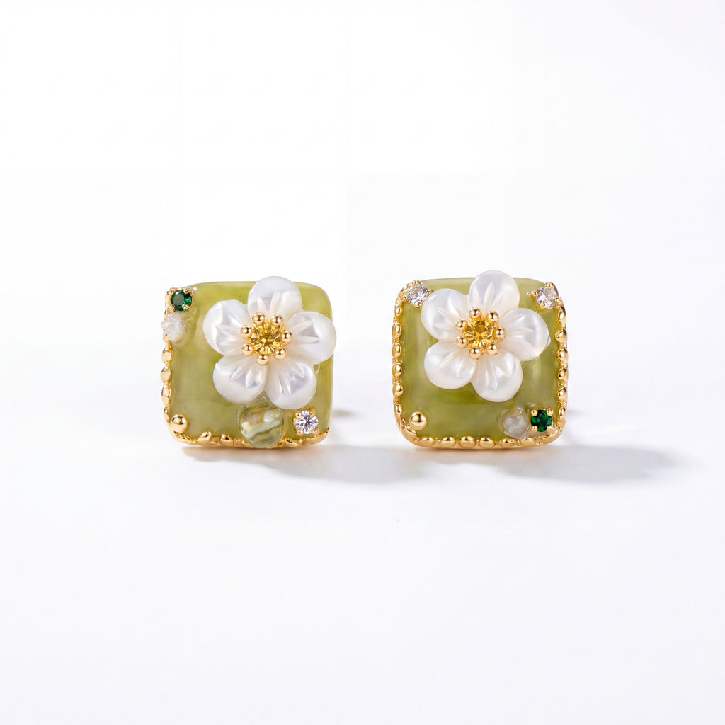 Jade-Green Floral Squares : YUFSER407