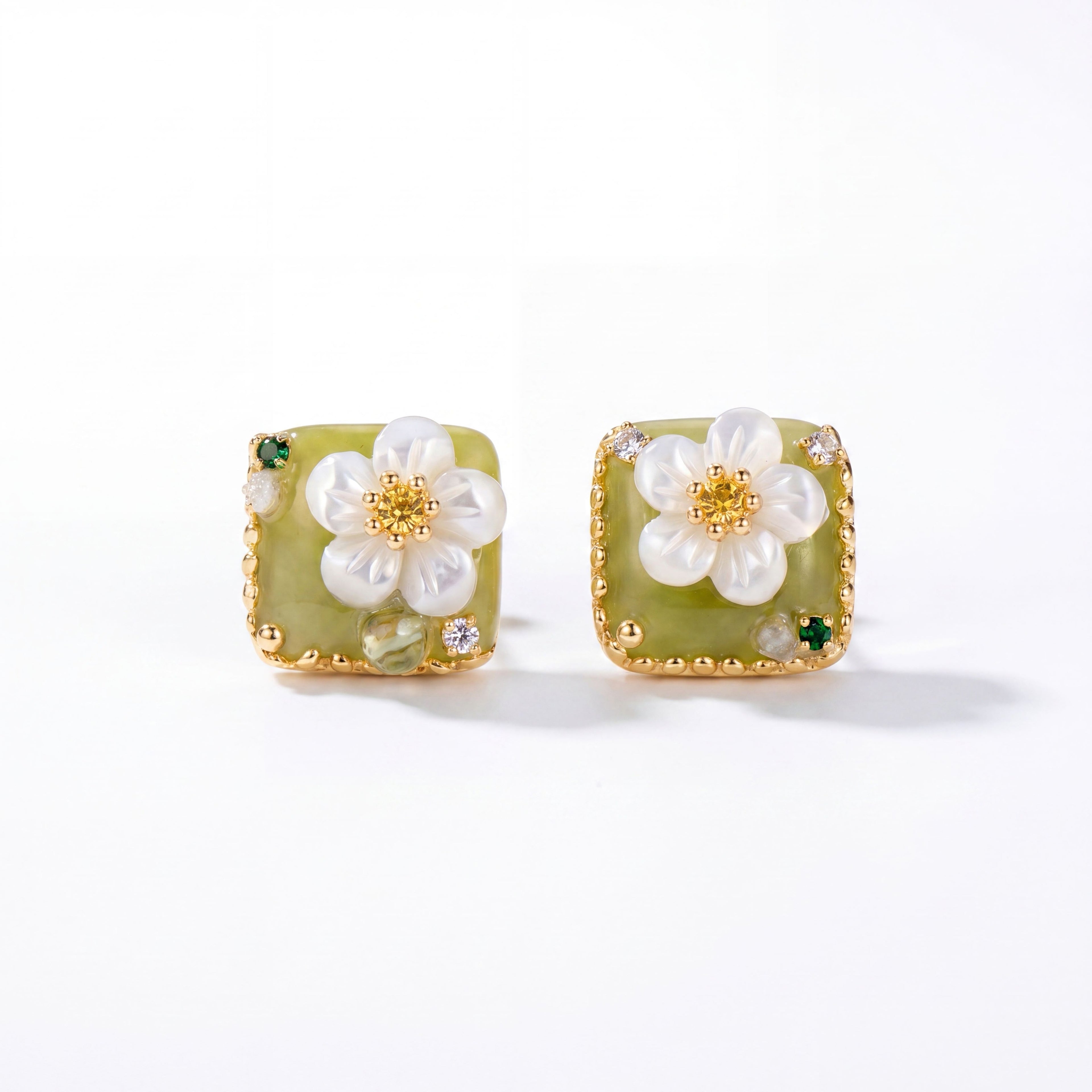 Jade-Green Floral Squares : YUFSER407