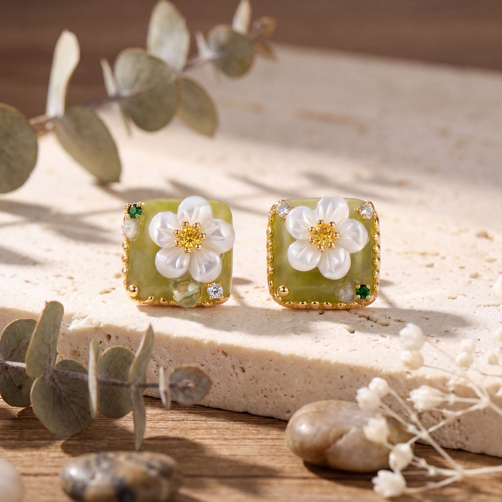 Jade-Green Floral Squares : YUFSER407