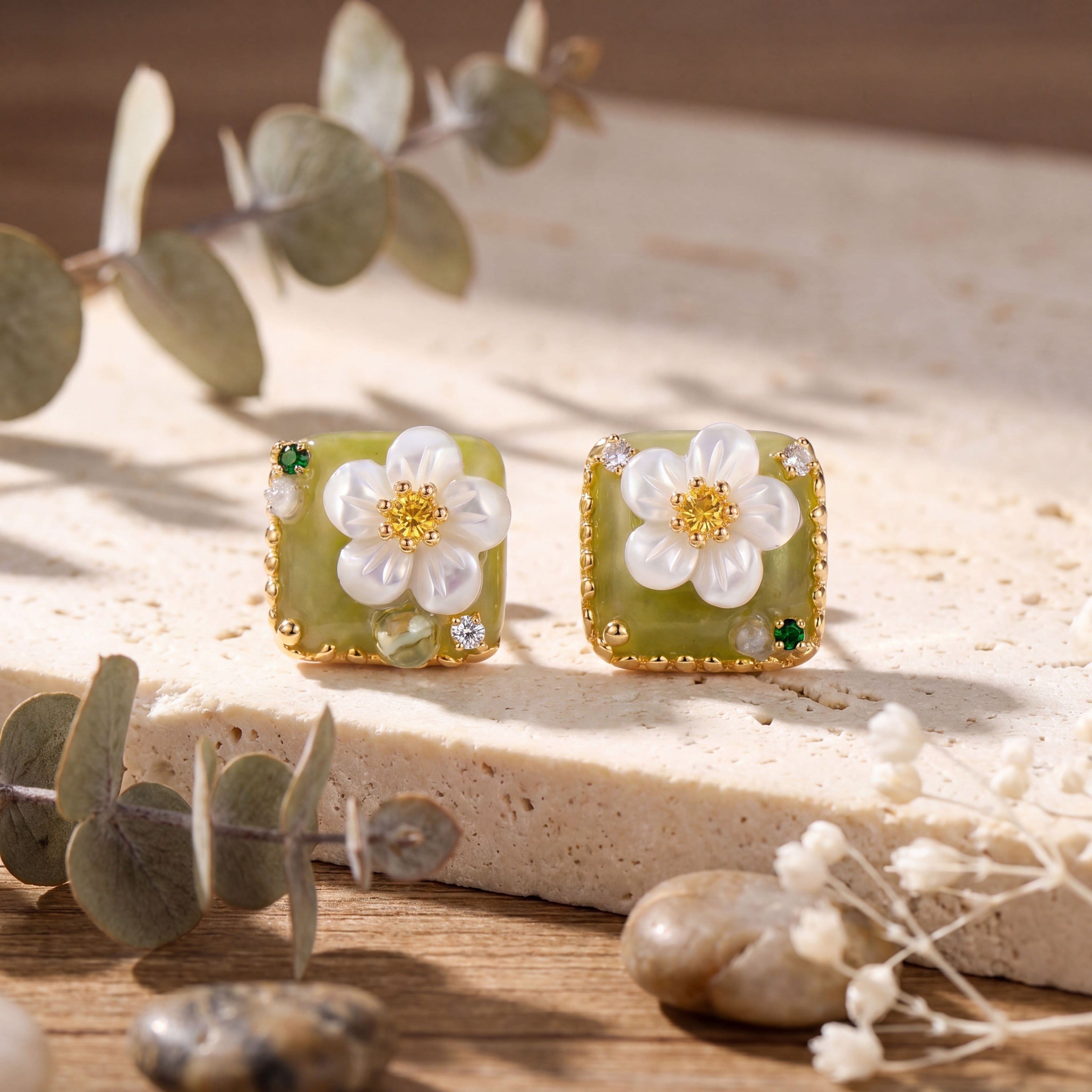 Jade-Green Floral Squares : YUFSER407