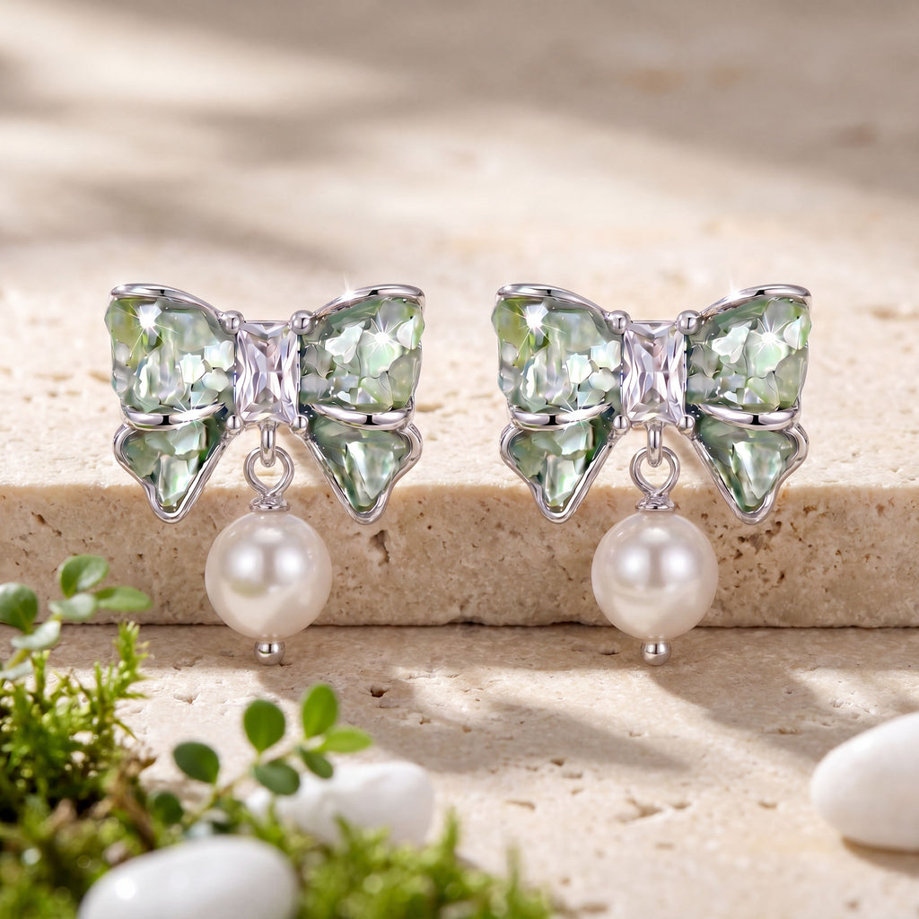 Ribbon Bow & Pearl Drops : YUFSER402