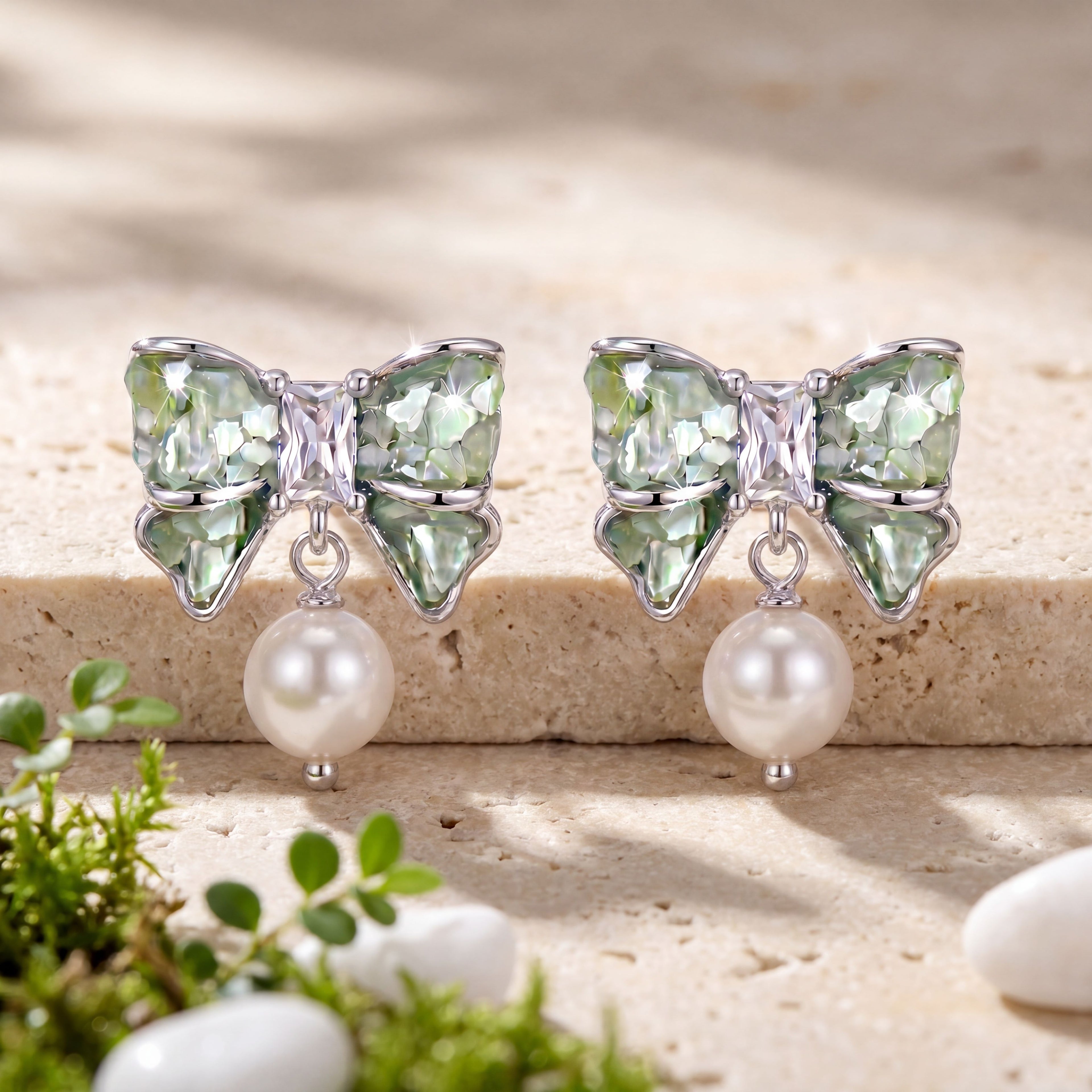 Ribbon Bow & Pearl Drops : YUFSER402